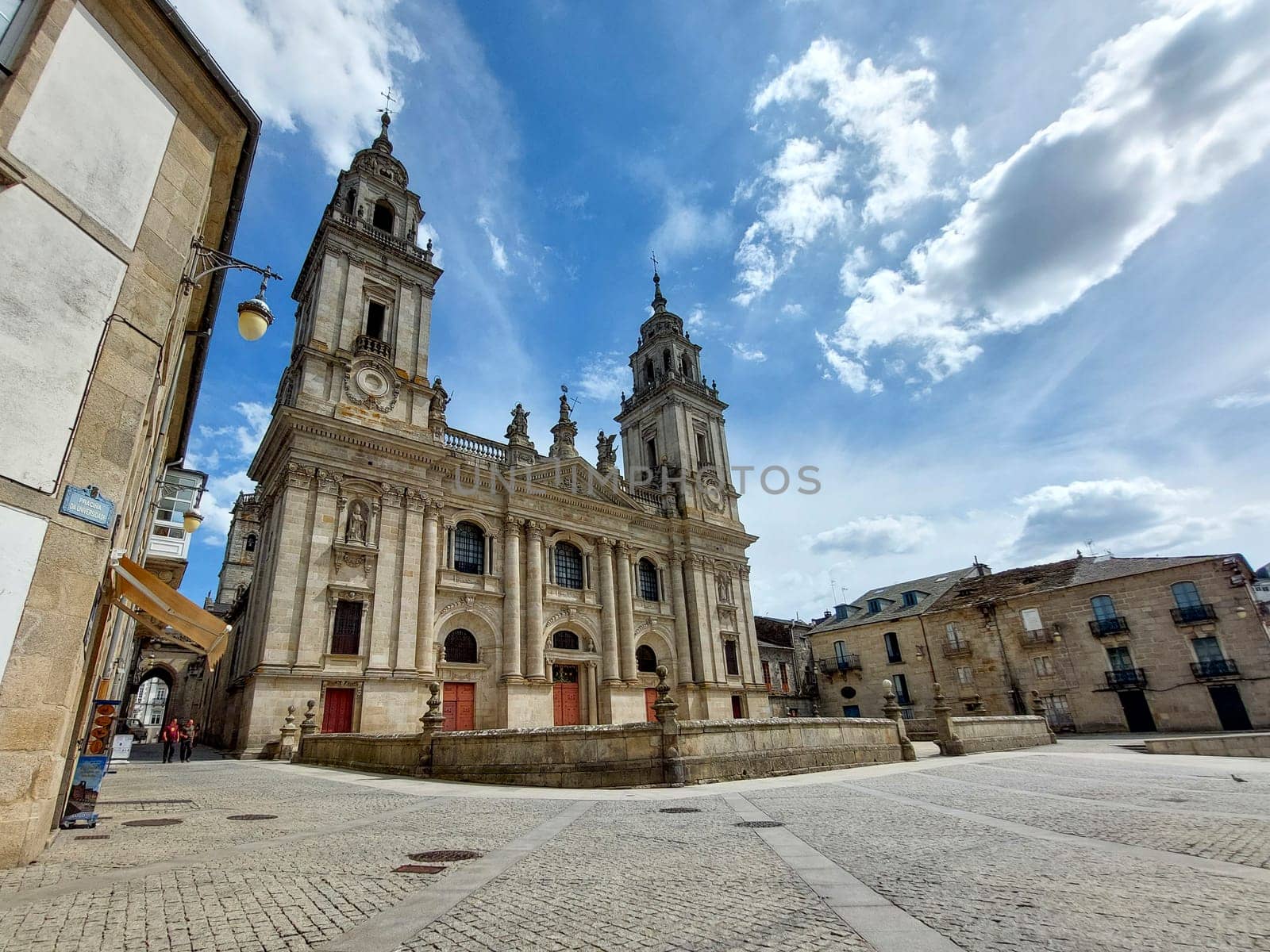 Lugo, Spain, September 6th 2023: View on Lugo Cathedral and Praza Pio XII in Galicia, Spain.