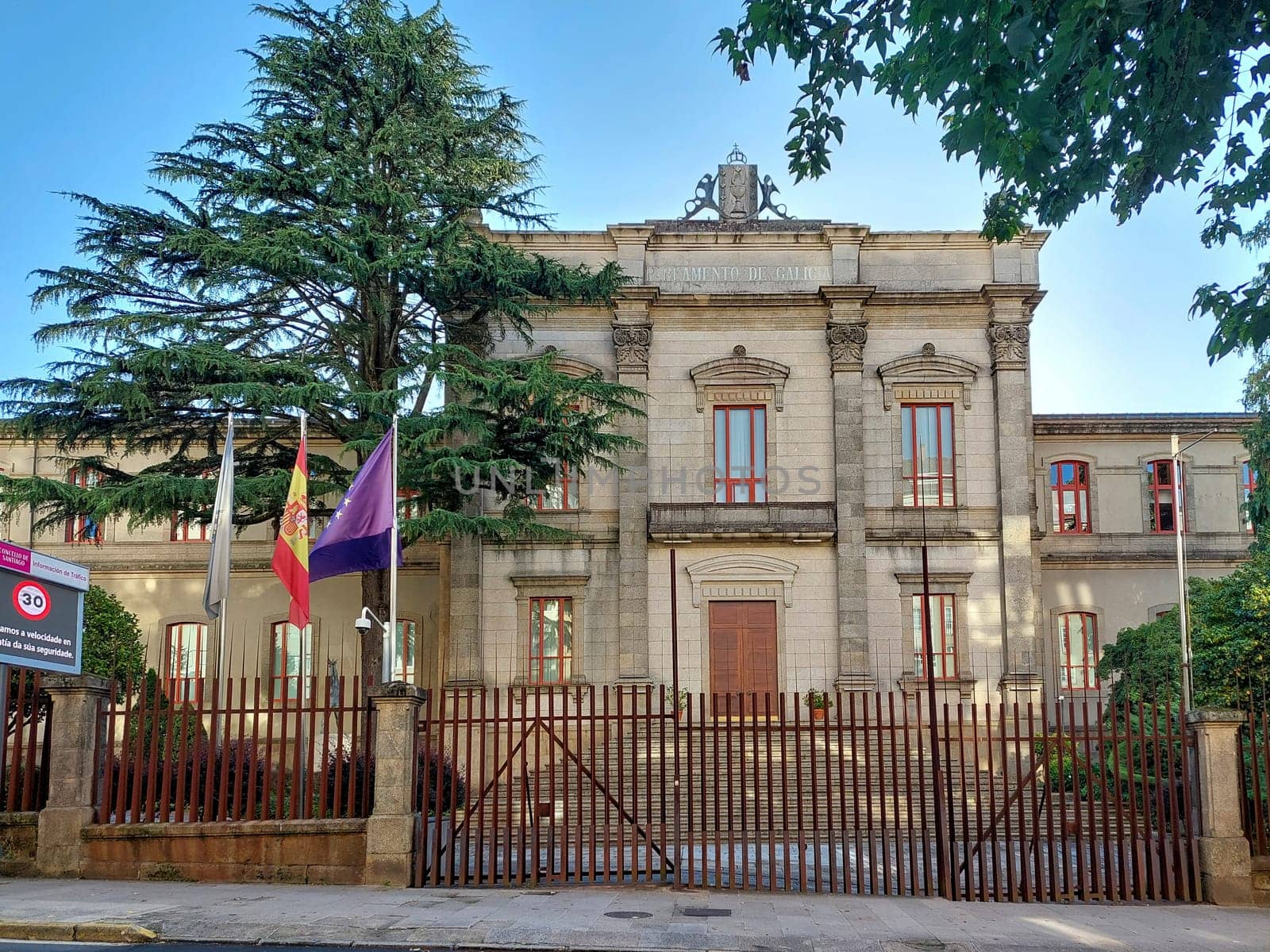 Santiago de Compostela, Spain, September 11th 2023: View on the parliament of Galicia in Santiago de Compostela
