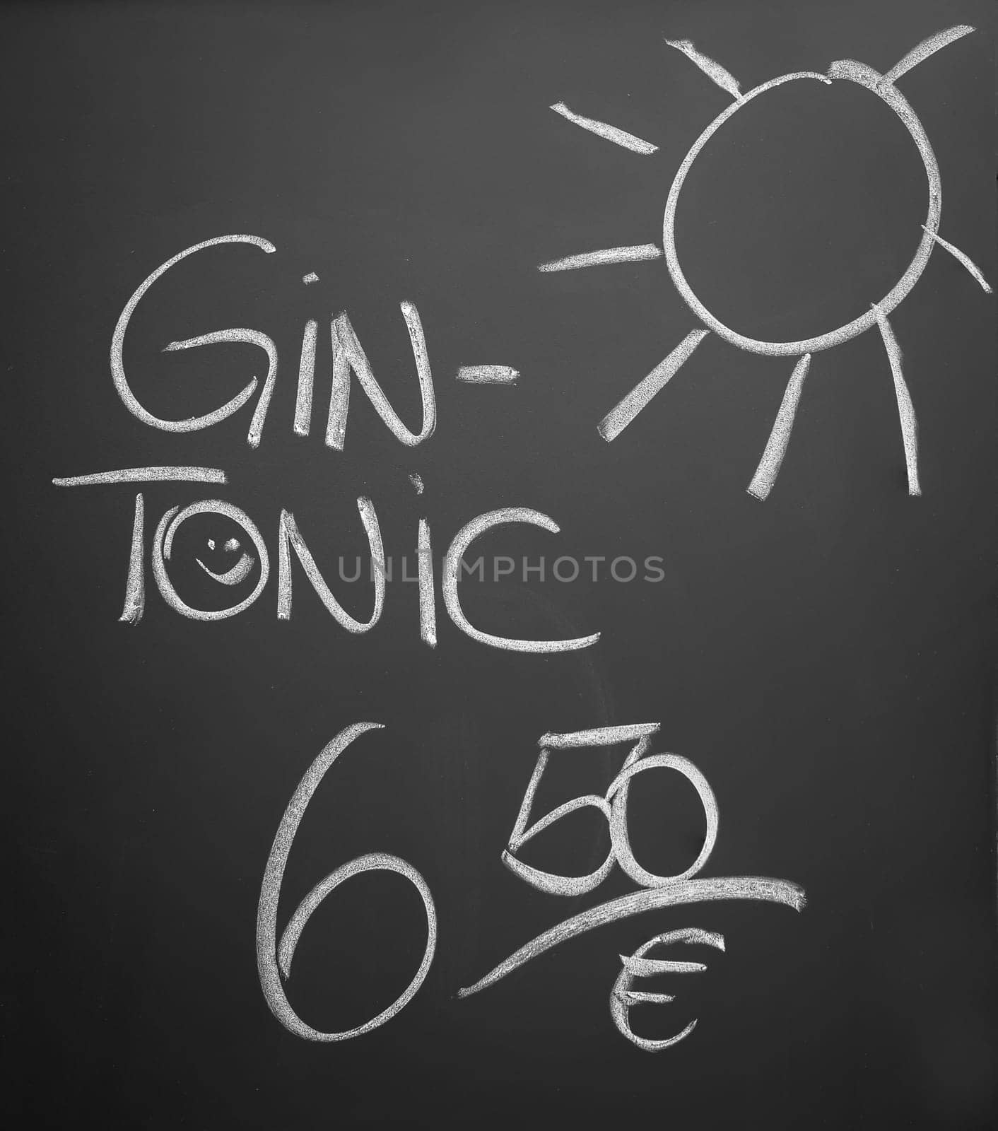 Advertising board for gin and tonic, at 6.50 euros a piece.