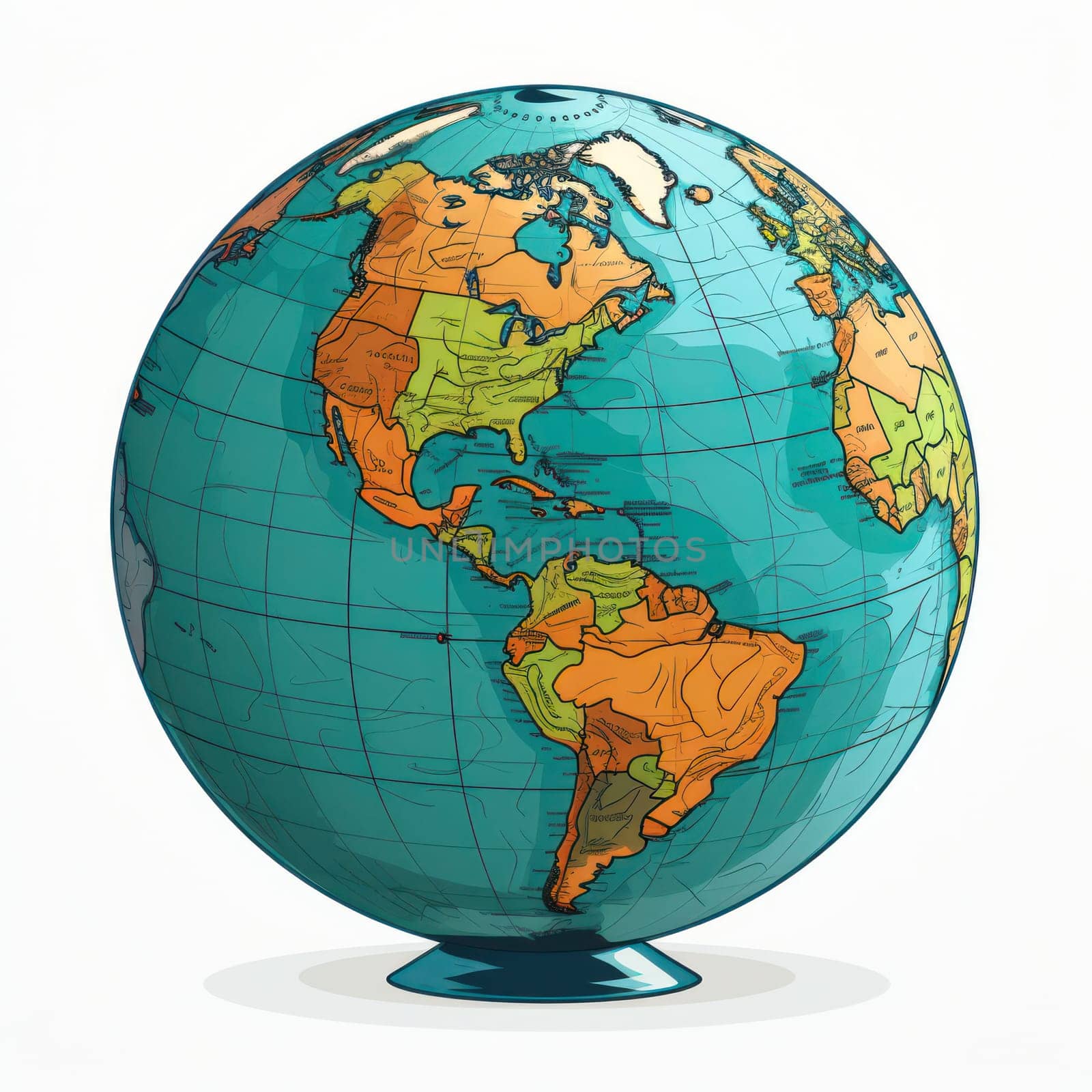 globe and geographic map on white background. Generative AI