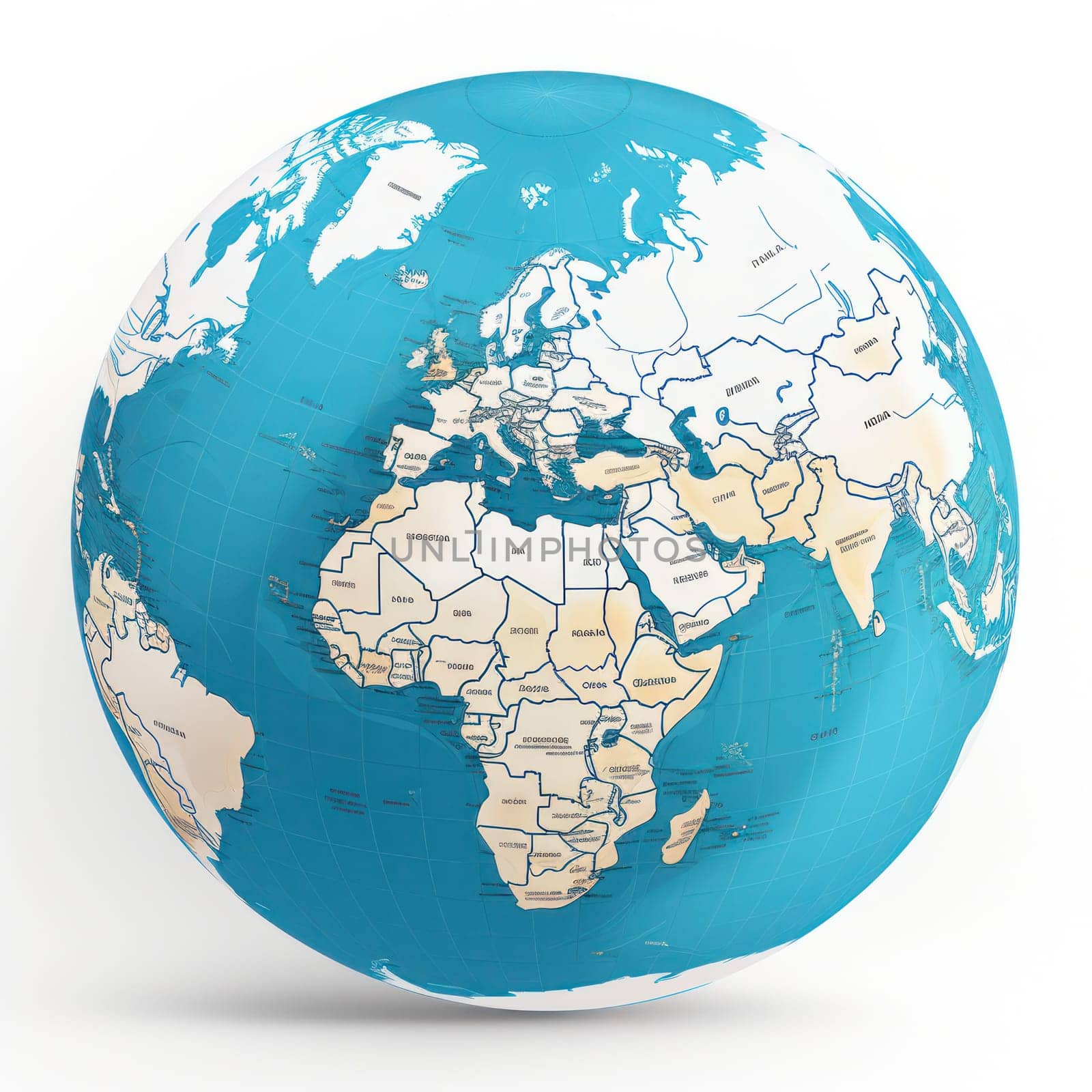 globe and geographic map on white background. Generative AI
