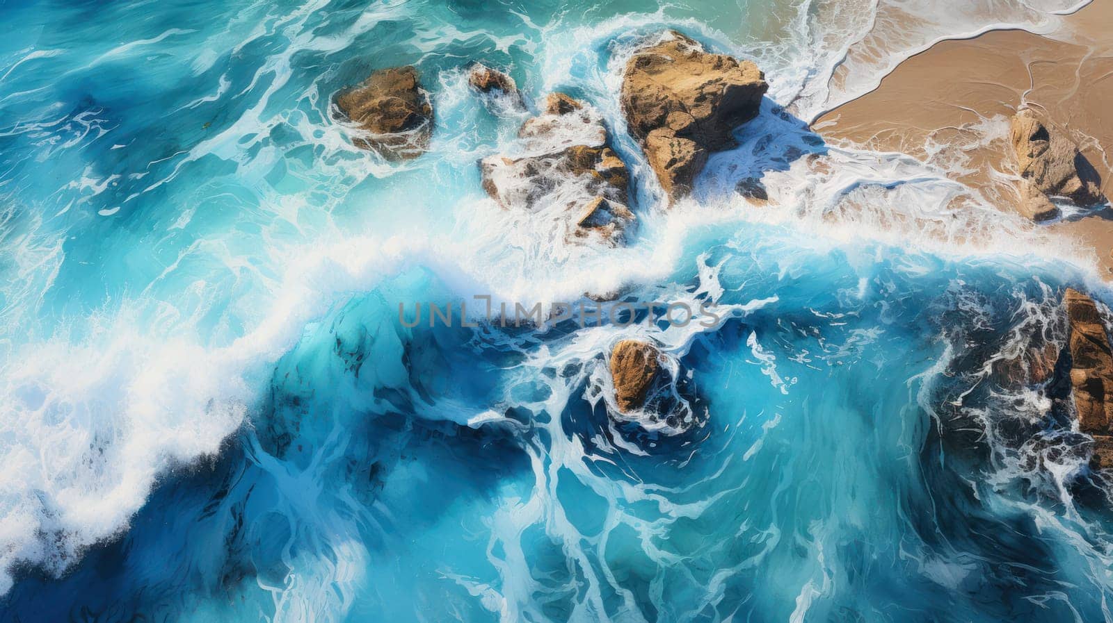 background photo of ocean sea water, white wave splashing in the deep sea. aerial top view of sea waves. Generative AI