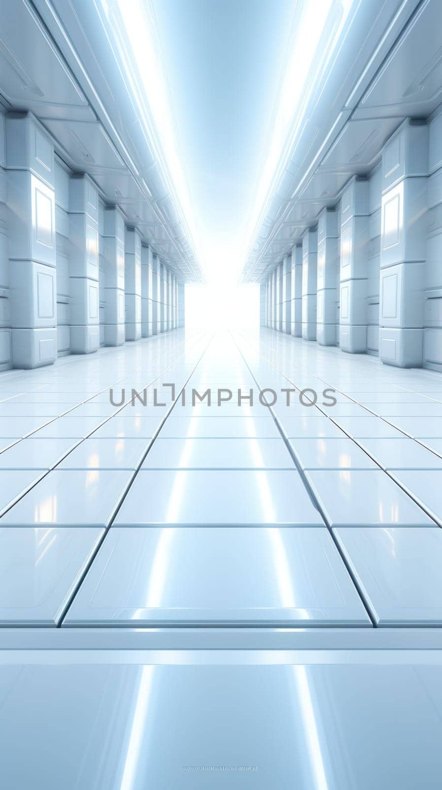 Empty white room or corridor with glowing lines. image of futuristic space.abstract background.Generative AI