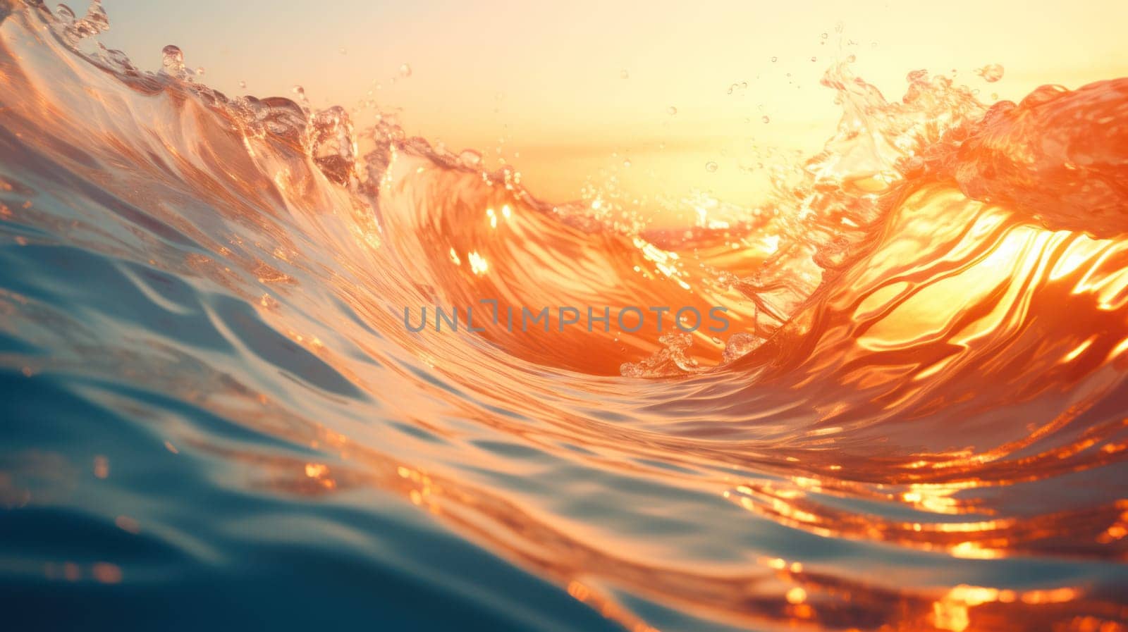 background surface sea waves at sunset close up. Generative AI