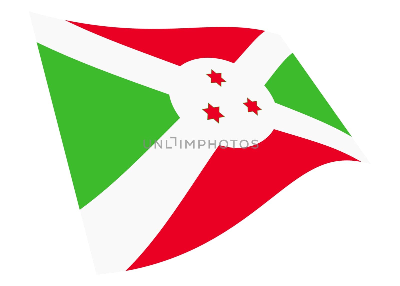 A Burundi waving flag 3d illustration isolated on white with clipping path