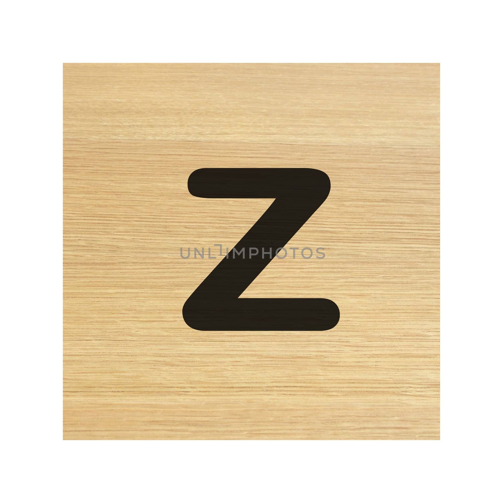 A lower case Z wood block on white with clipping path