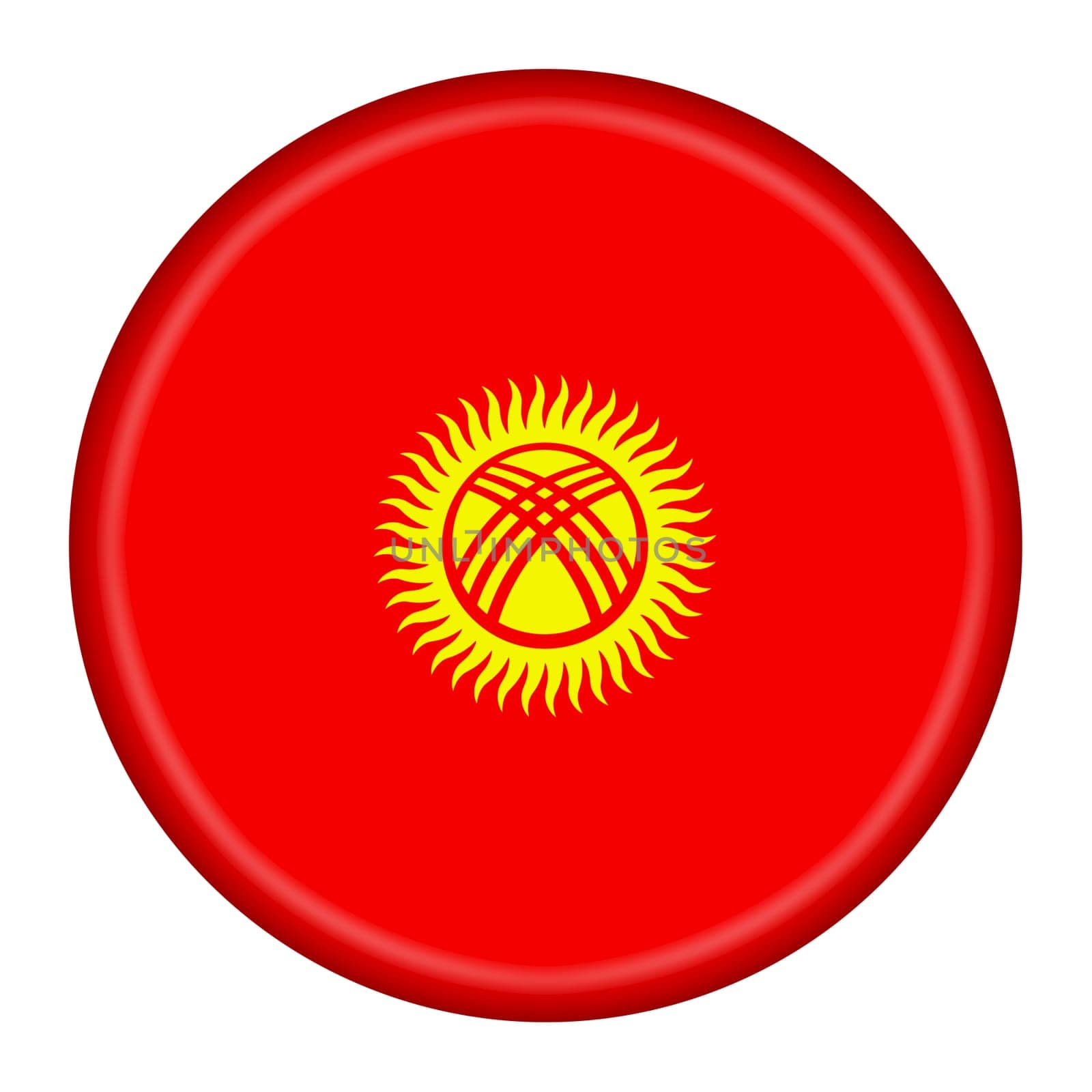 A Kyrgyzstan flag button 3d illustration with clipping path