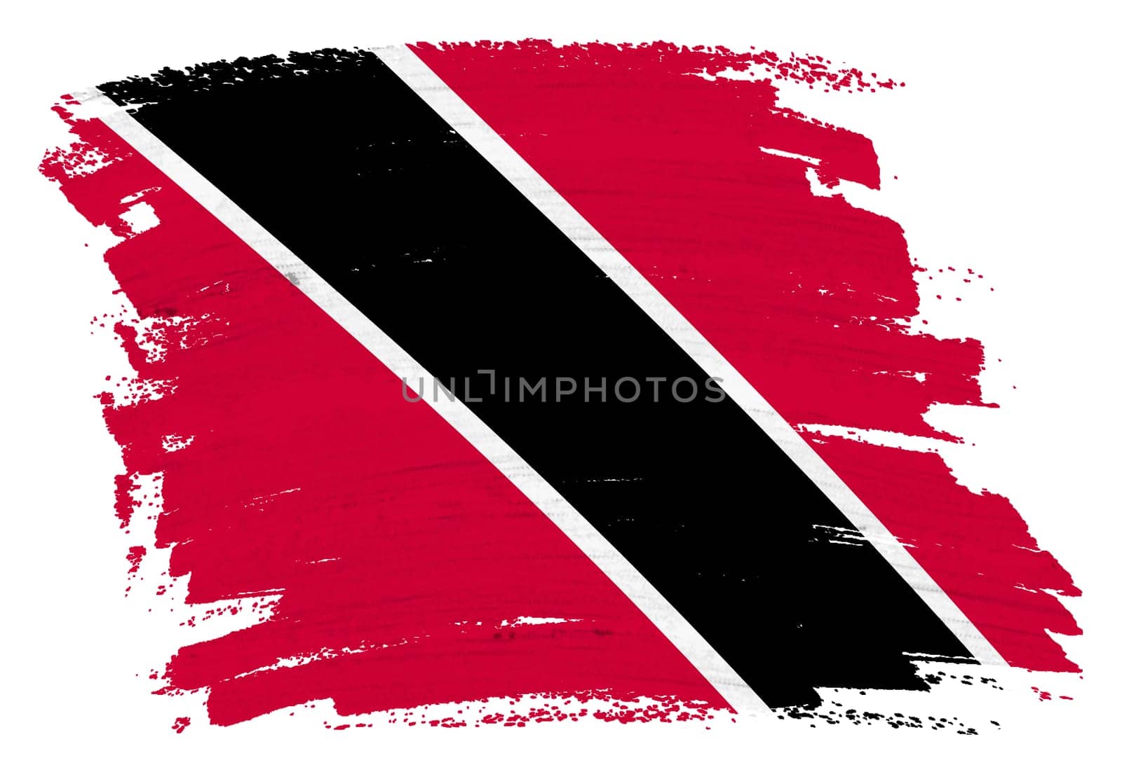 A Trinidad and Tobago flag background paint splash brushstroke 3d illustration with clipping path red white black diagonal