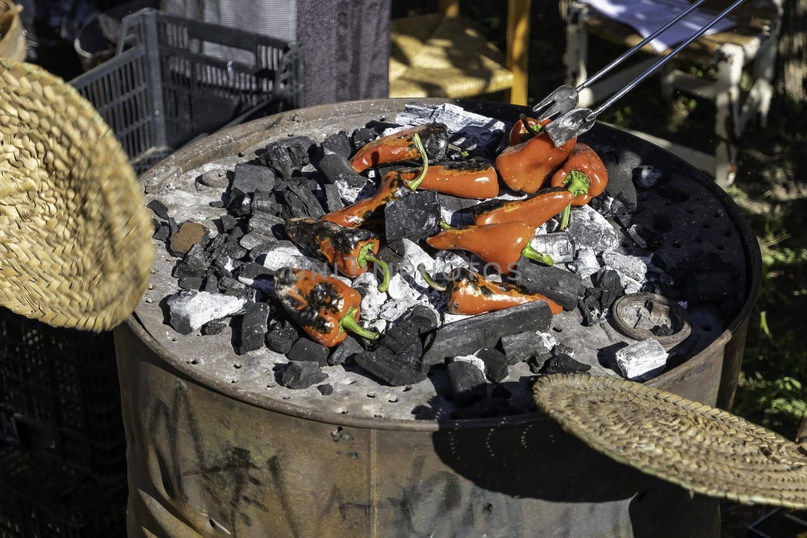 Detail of seasonal vegetables roasted with charcoal