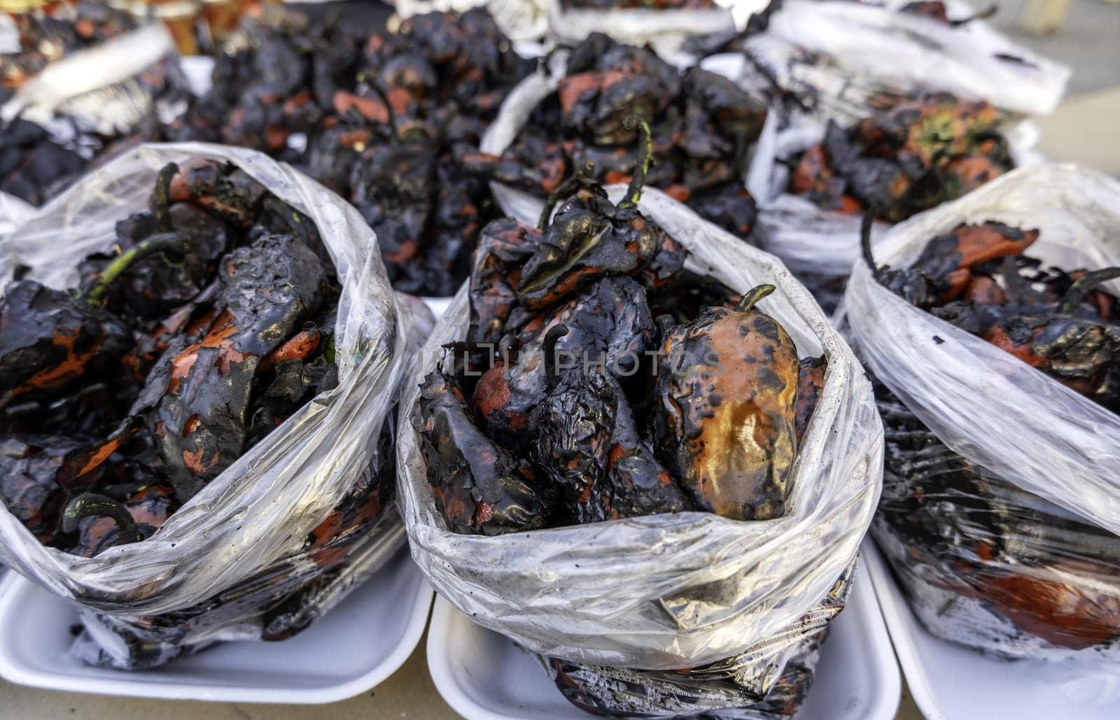 Detail of seasonal vegetables roasted with charcoal