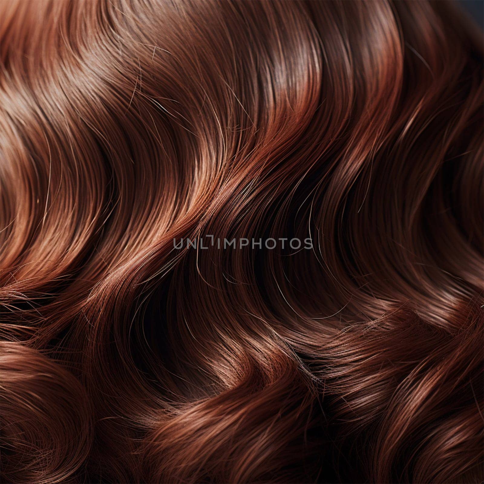 closeup image of wavy long brown hair with rich texture. content for beauty salons and publications in social networks and magazines