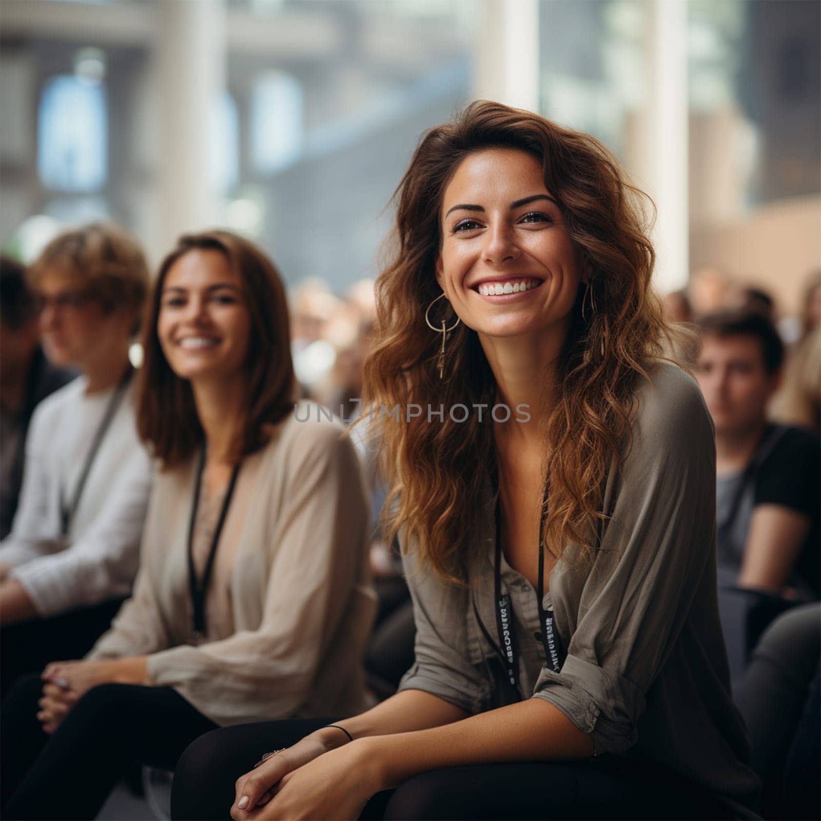 portrait of a young business woman with colleagues at a lecture or conference.