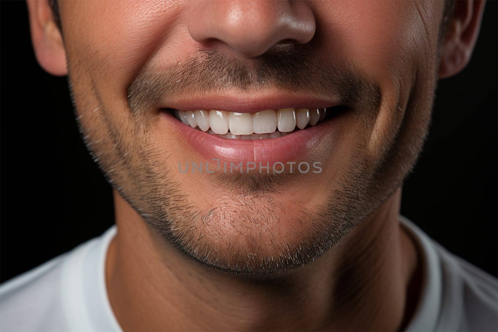 close-up of a beautiful male smile with clean and white teeth. the concept of personal hygiene and visiting the dentist.