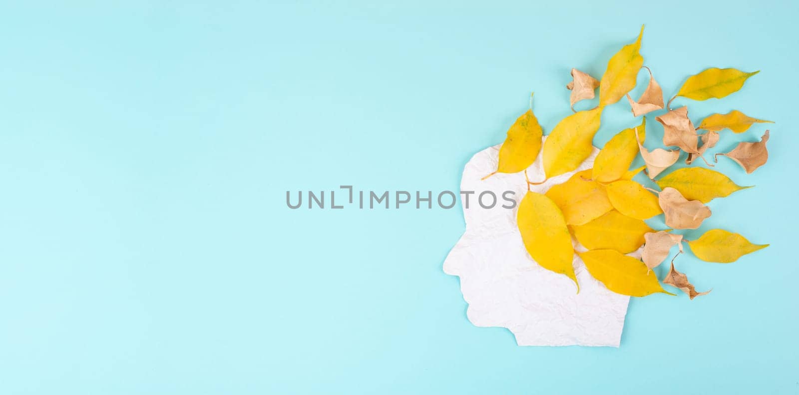 Alzheimer awareness day, dementia diagnosis, Parkinson´s disease, memory loss disorder, brain with autumn foliage, aging mind