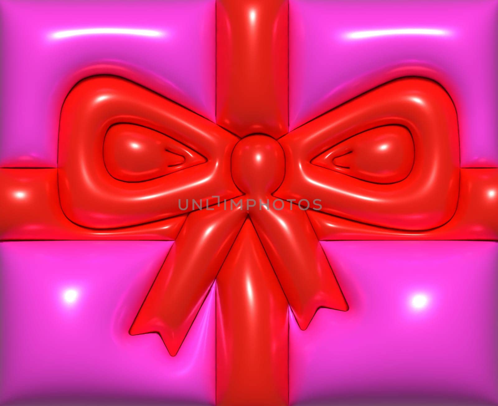 Red tied bow and ribbon on a pink background, 3D rendering illustration