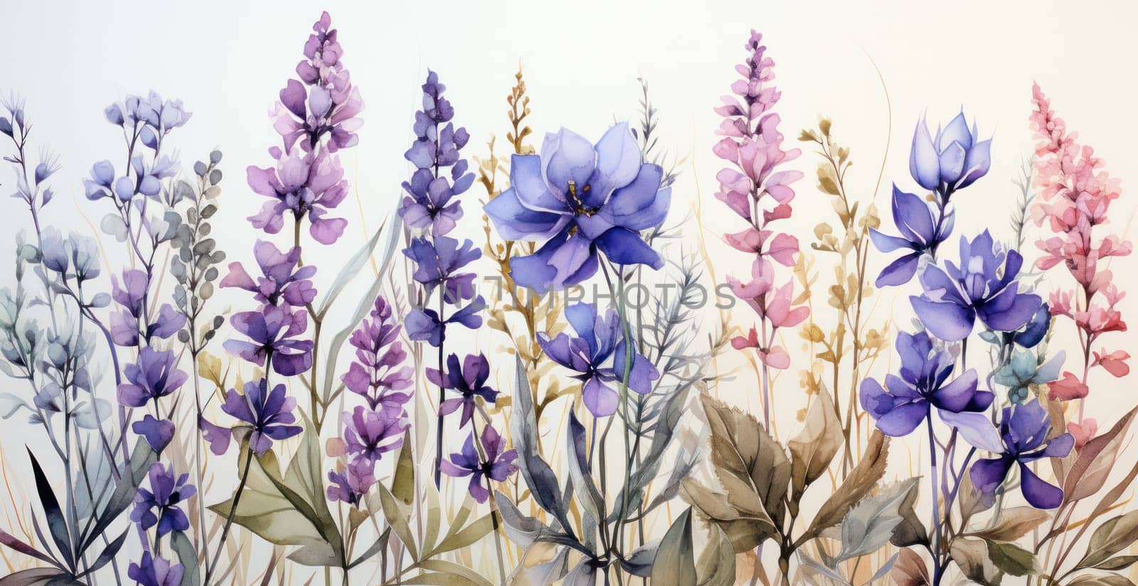 Lavender and purple flowers on a light background. banner.