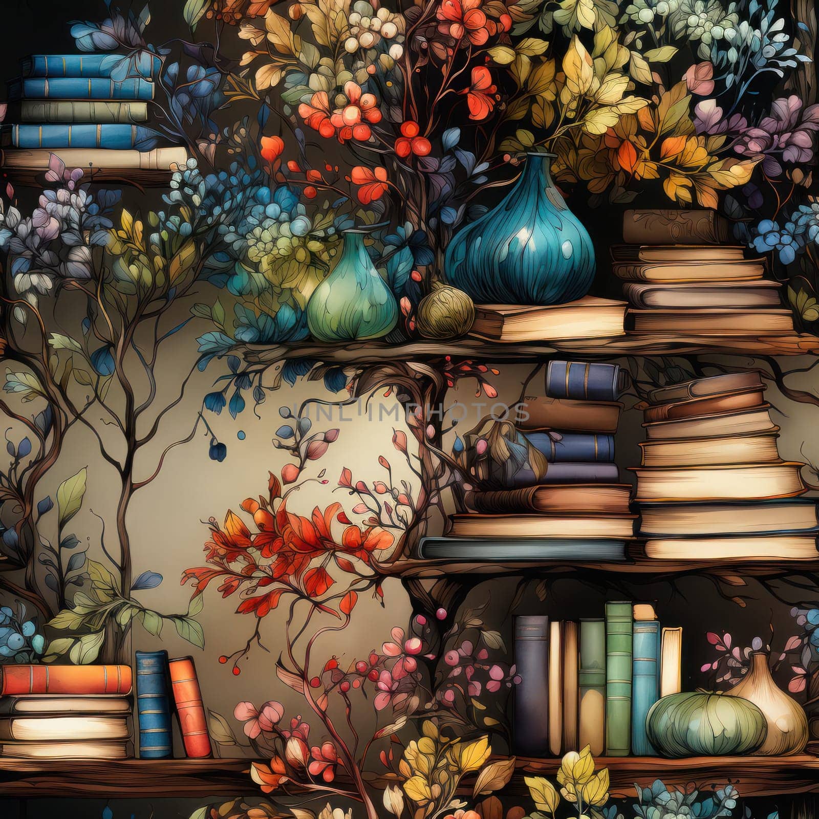 seamless pattern with old books and flowers.pattern for fabric or wallpaper.