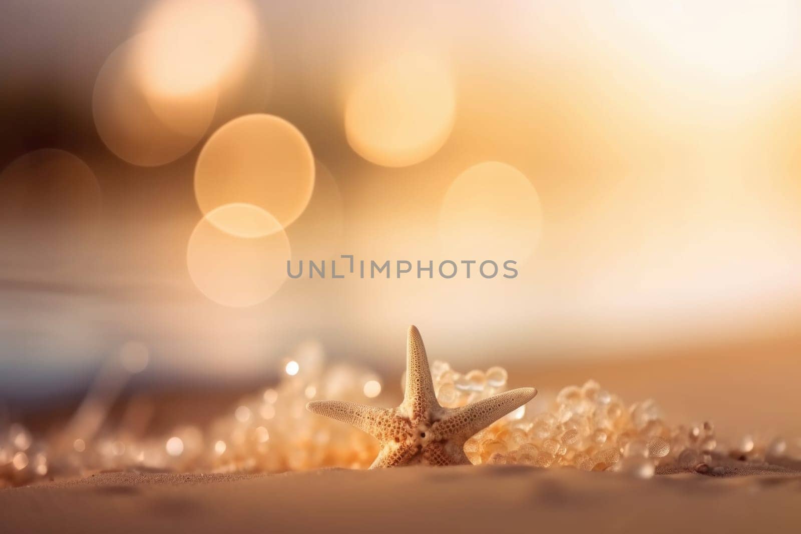 Experience the tranquility of a starfish on a sandy beach with crystal clear water. A stunning nature shot that brings peace and calm. AI Generative