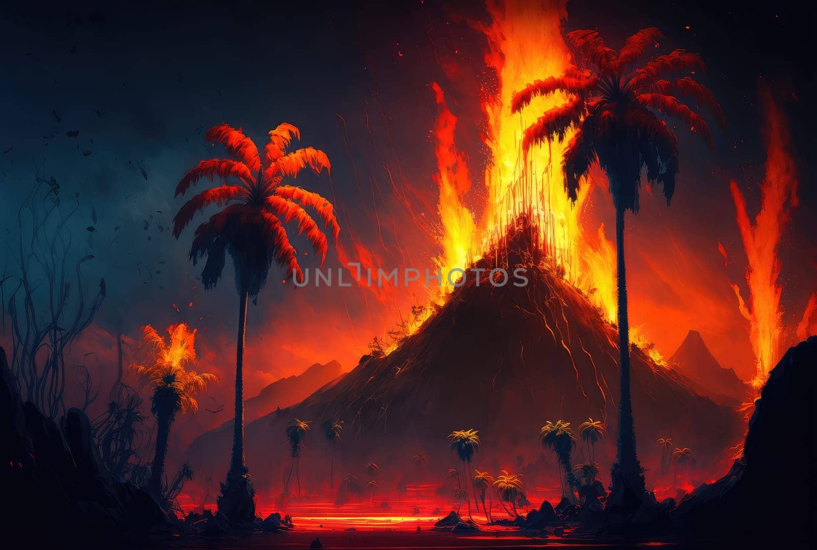 Volcanic eruption. Generative AI drawing