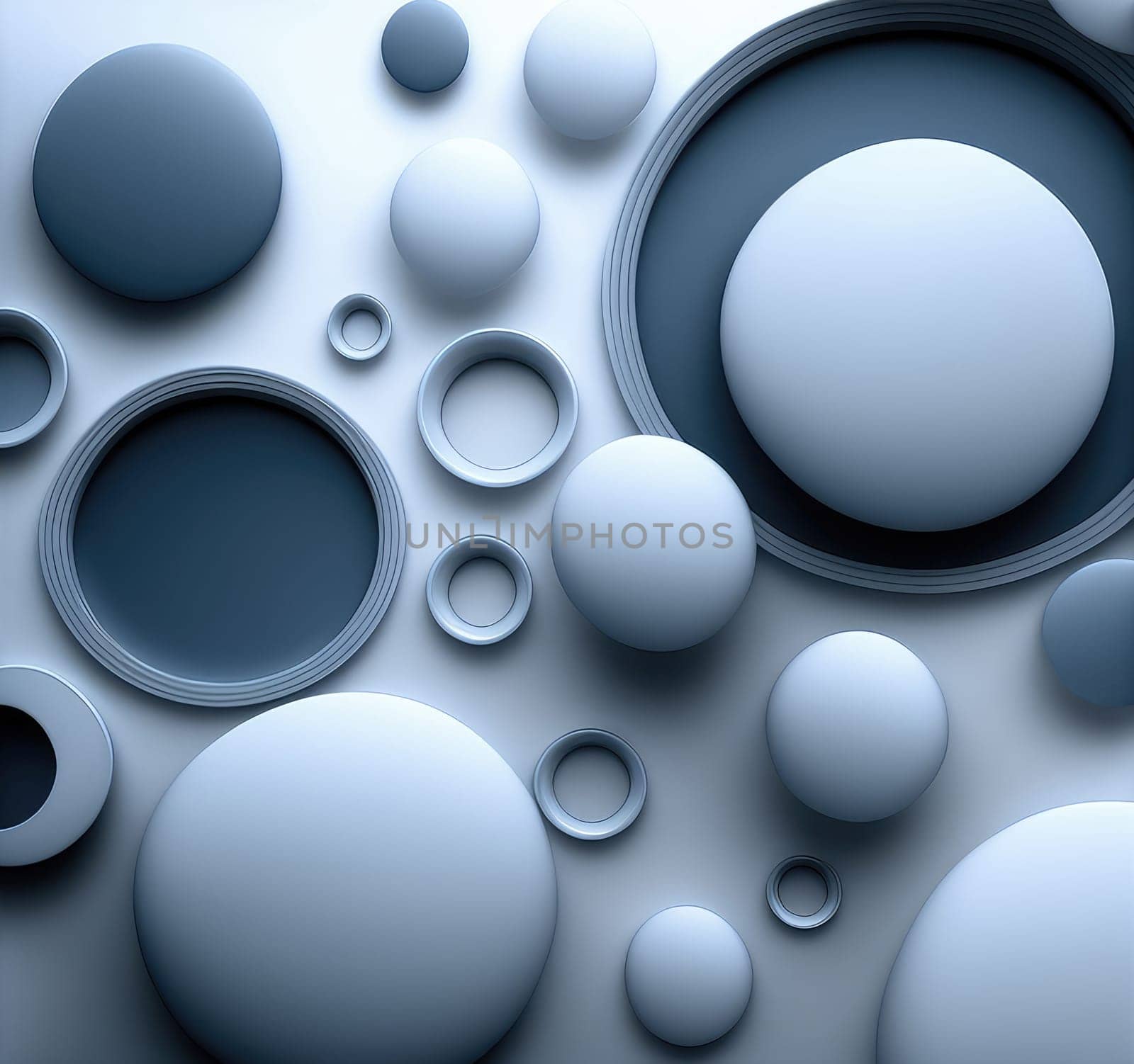 Blue circles and spheres geometric background. Generative AI design