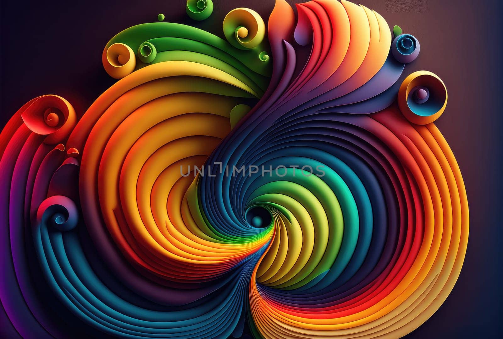 Rainbow wavy spiral background abstract background. Generative AI design
