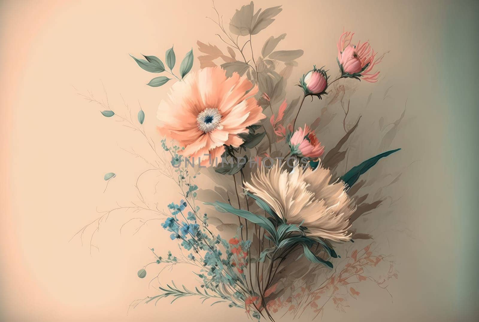 Watercolor flowers bouquet. Generative AI design