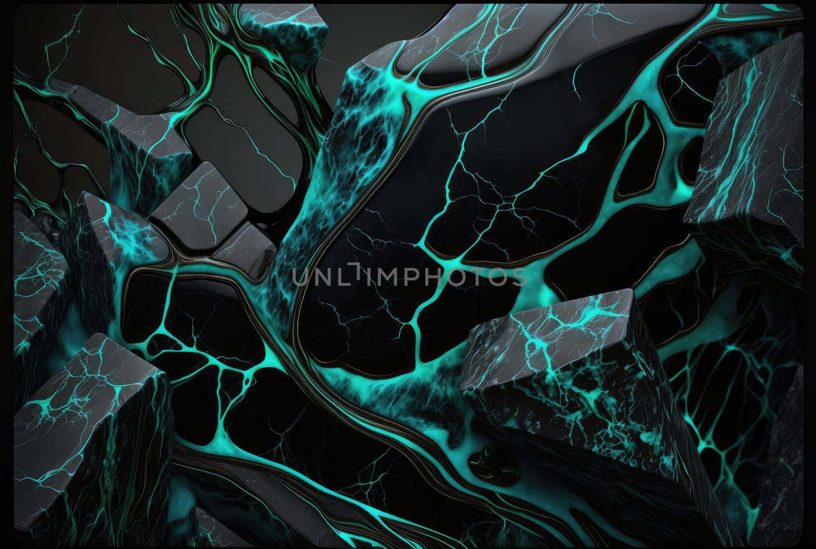 Abstract black turquoise grunge marble texture background. Generative AI design