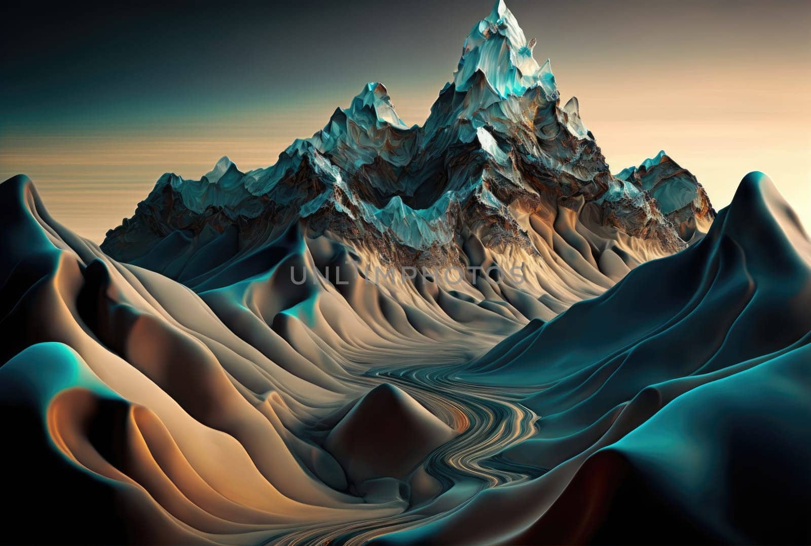 Abstract concept landscape, silk and paper material style.. Generative AI design