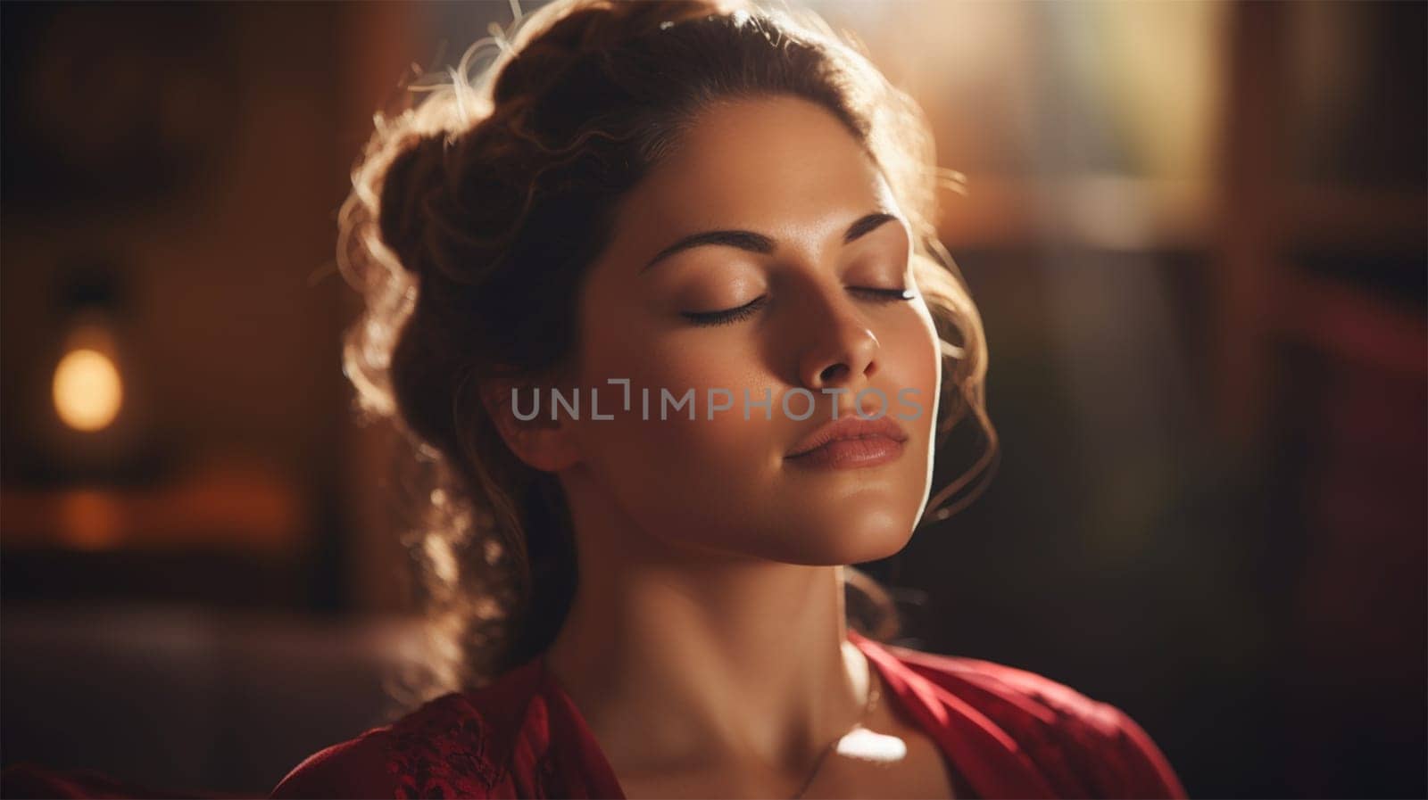portrait of a young woman during meditation.harmony and peace.care for mental health.