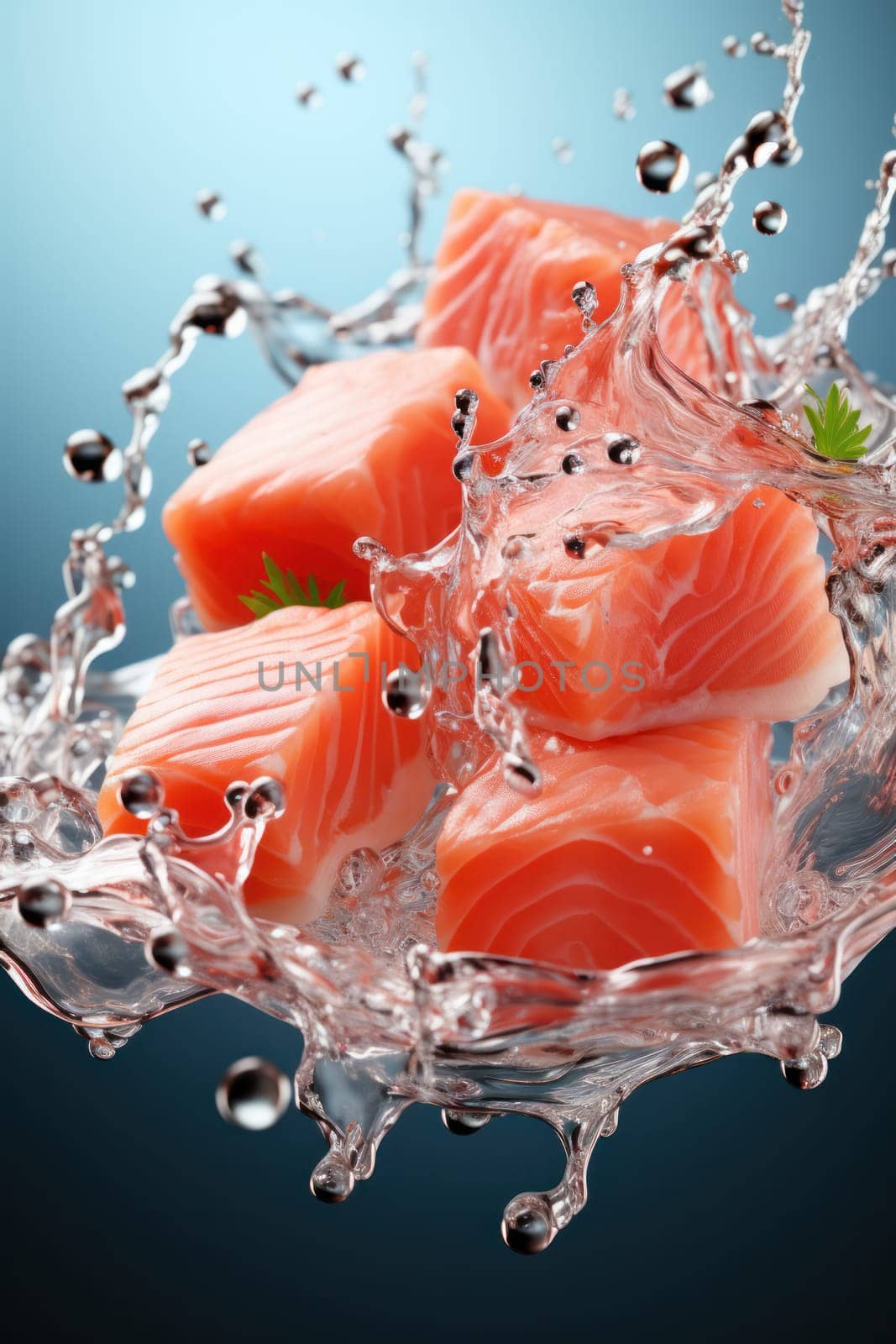 red fish fillet in a splash of spring water, freshness and high quality product.
