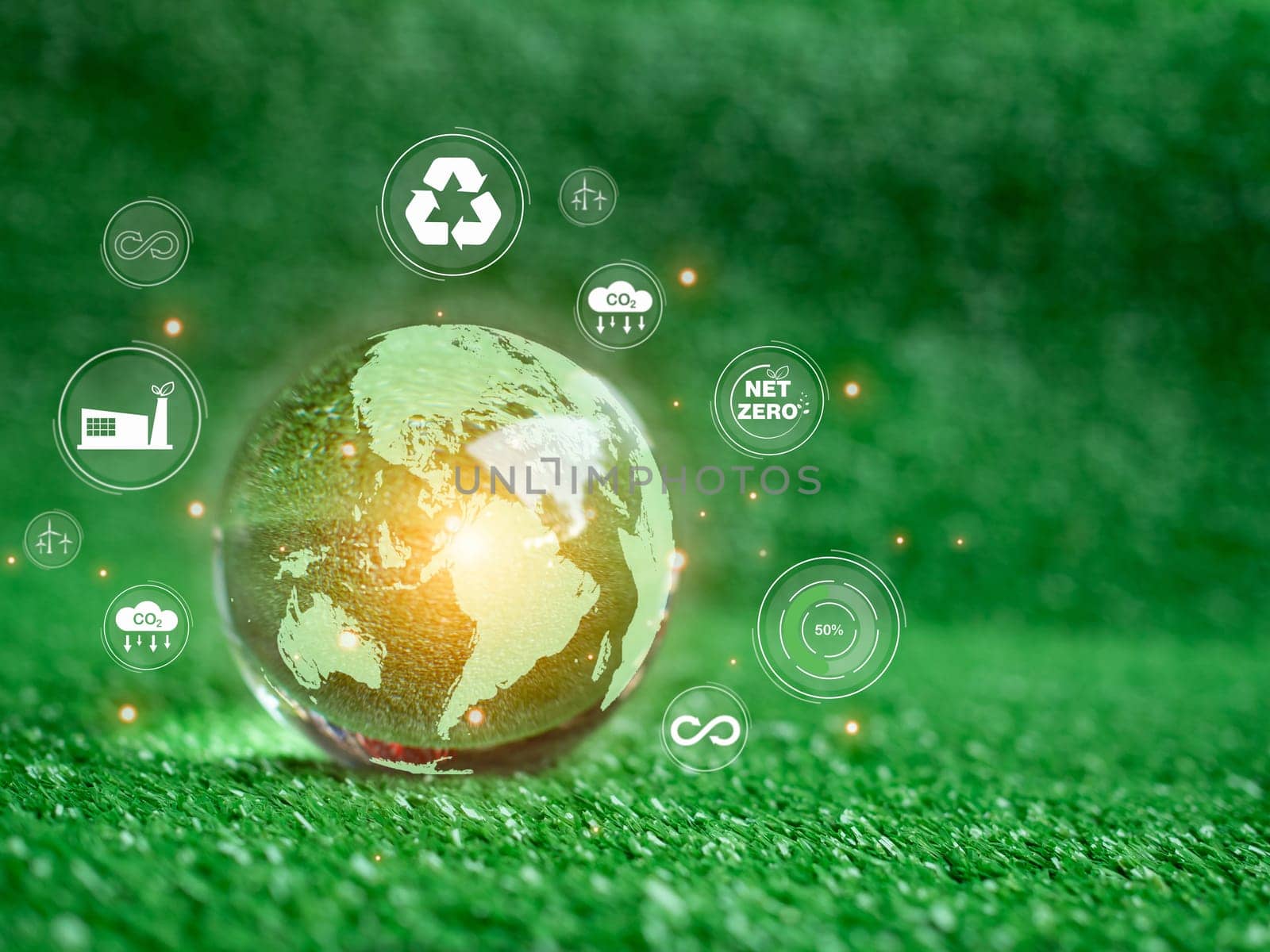 CO2 emission reduction concept, clean and friendly environment without carbon dioxide emissions. Planting trees to reduce CO2 emissions, environmental protection concept.