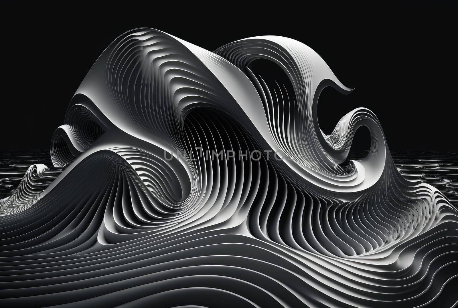 Black abstract smooth waves background. Generative AI drawing