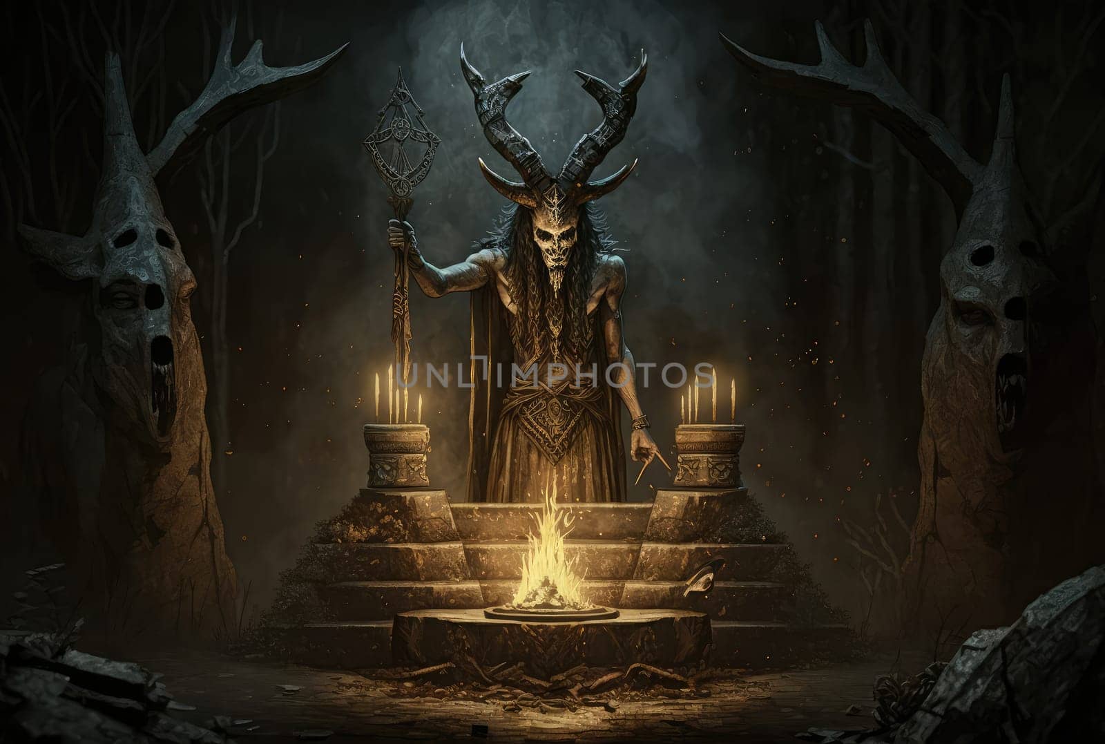 Pagan priest in an ancient temple. Generative AI design
