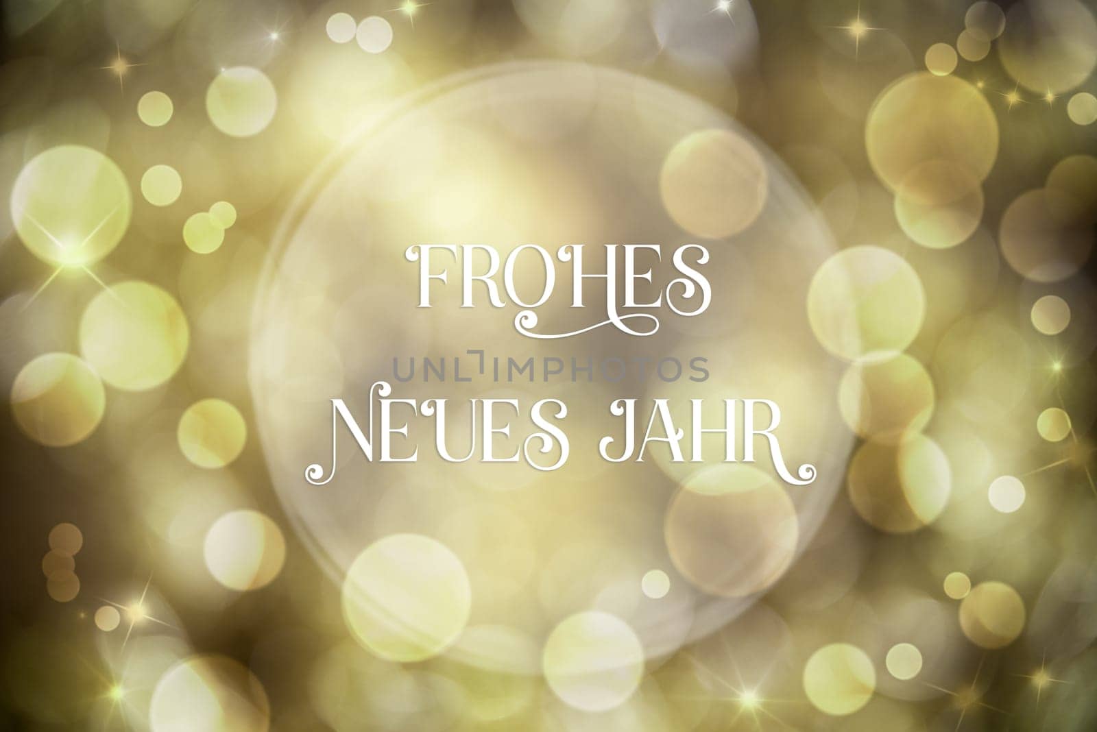 Defocused, Golden Bokeh Christmas Background With German Text Frohes Neues Jahr, Which Means Happy New Year In English