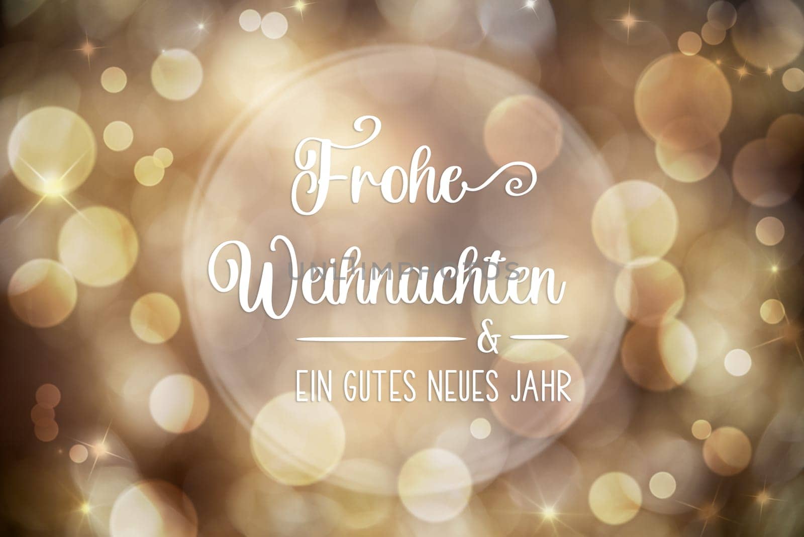 Golden Christmas Background, Festive, Blurry Bokeh Holiday Background With German Text Frohe Weihnachten Und Gutes Neues Jahr, Which Means Merry Christmas And Happy New Year In English