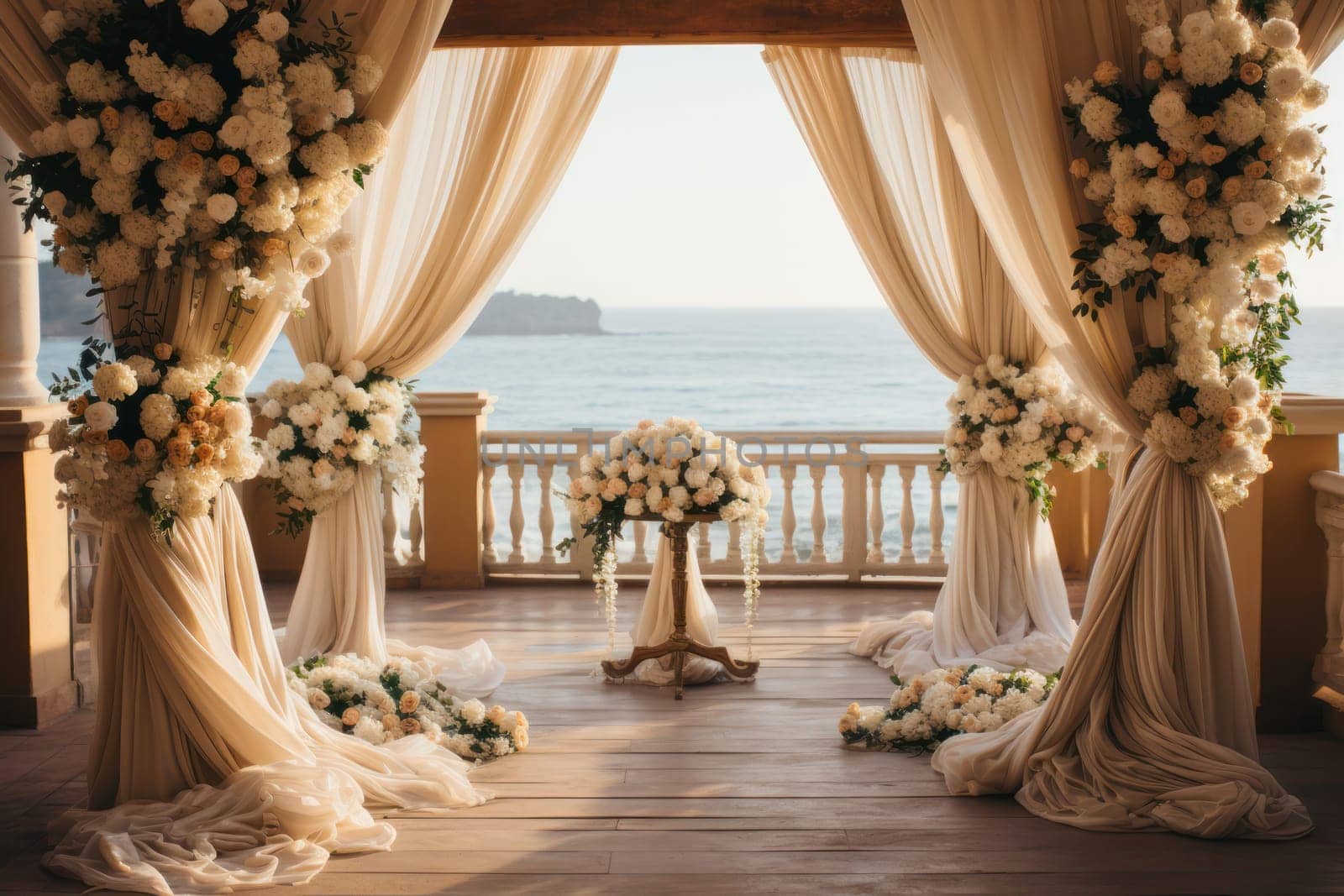 elements of drapery and accessories for decorating a wedding celebration.