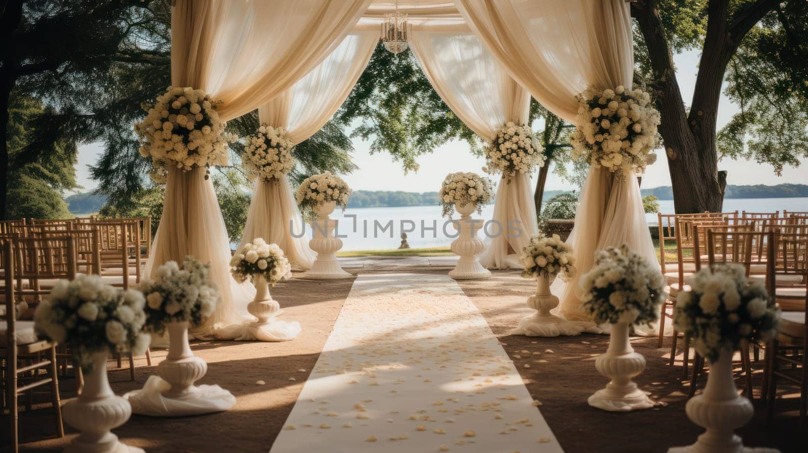 elements of drapery and accessories for decorating a wedding celebration.