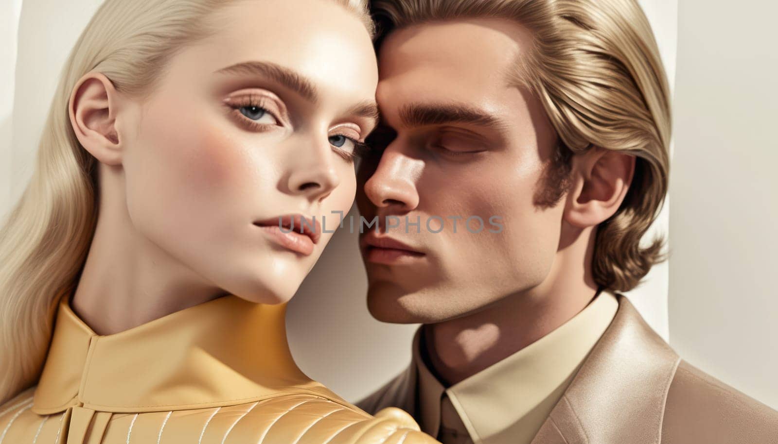 close-up portrait of young stylish beautiful couple man and woman in close head position.almost kiss.