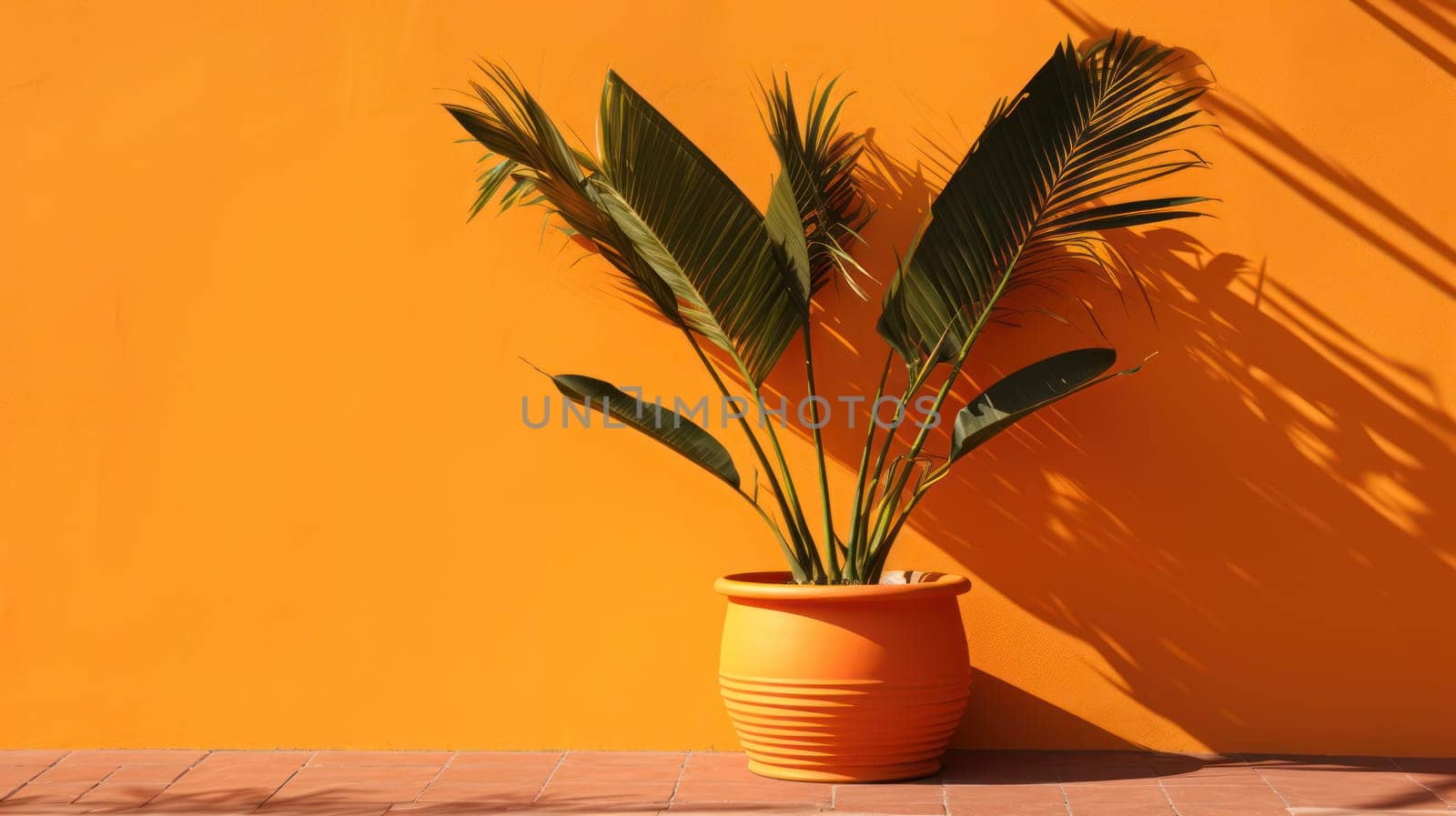 a decorative flower on an orange yellow background in the room. copy space