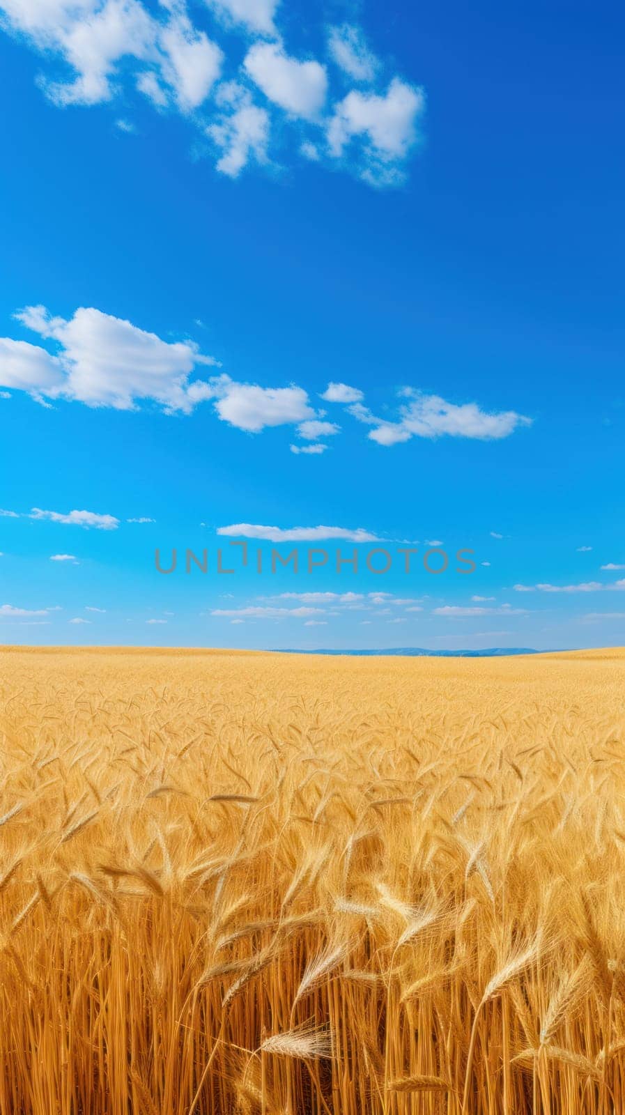 Wheat field and blue sky with clouds . wallpaper or background