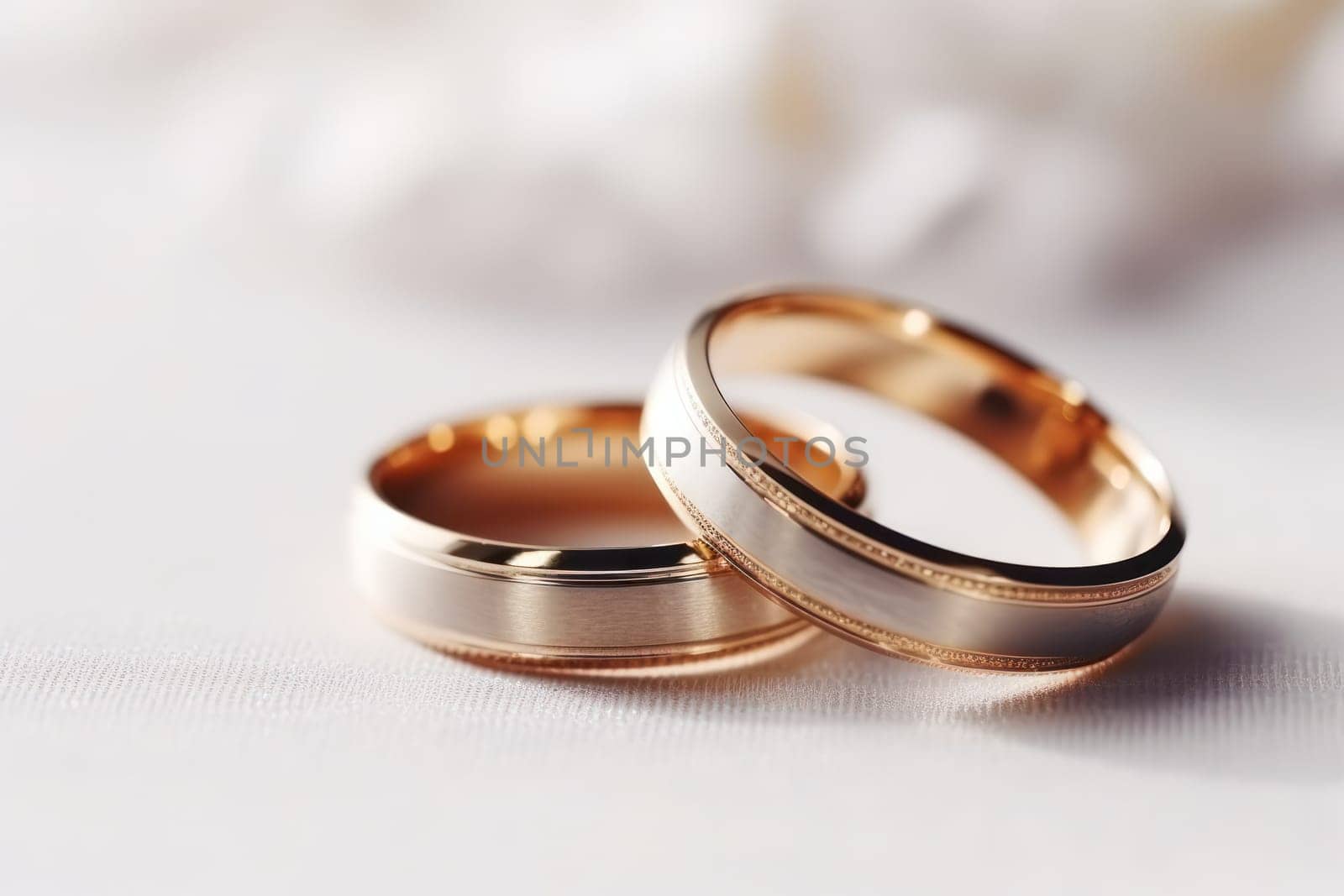 Wedding rings, close-up on a light background with flowers.postcard or invitation to a celebration.