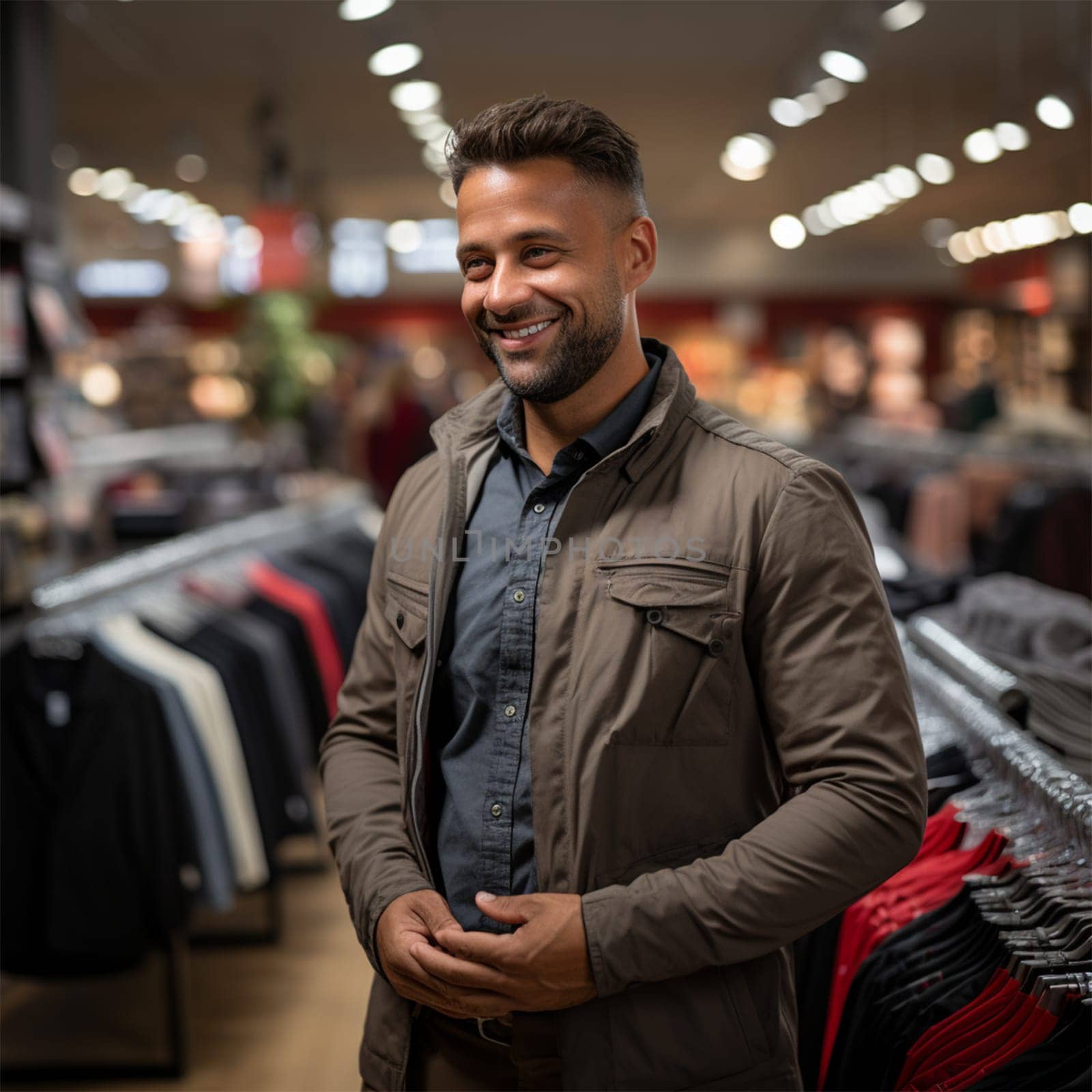 customer in men's clothing store at retail market .