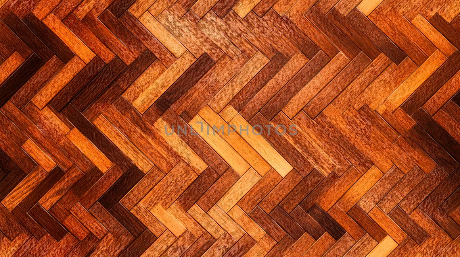 Wooden floor background. High resolution oak herringbone parquet texture. Wood varnished parquet texture. AI generated