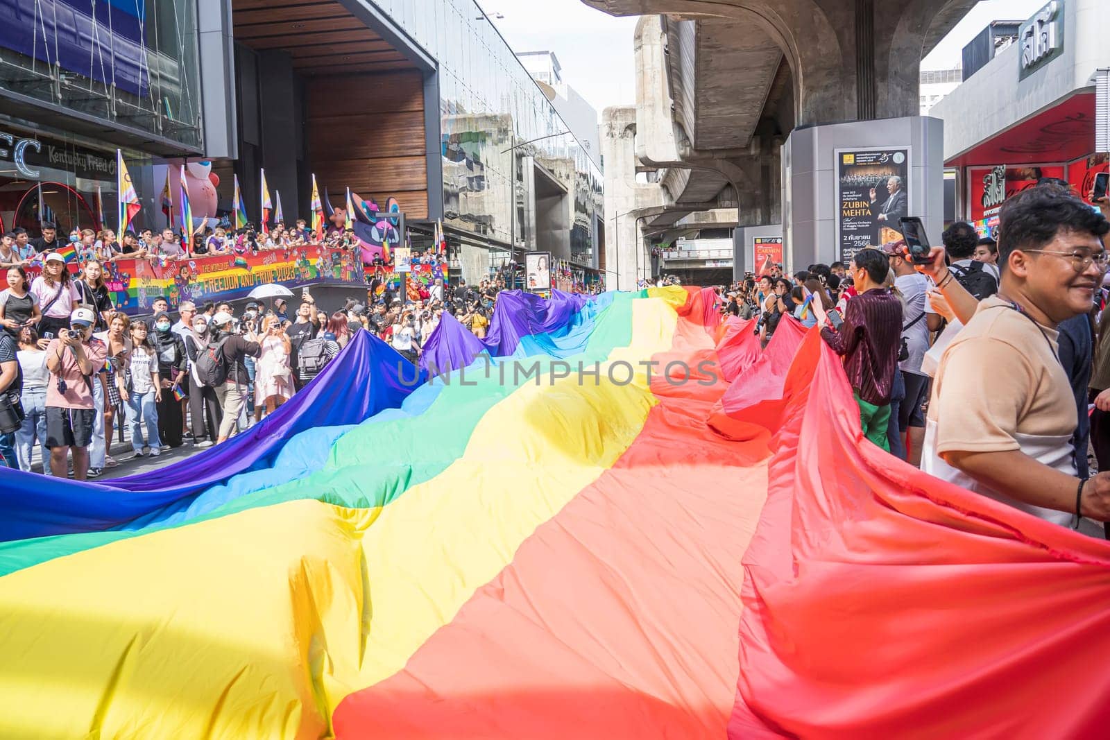 Bangkok, Thailand - JUN 4, 2023 Siam Center The World of Freedom and Pride 2023, The short action and atmosphere of people joins celebrations in the event.