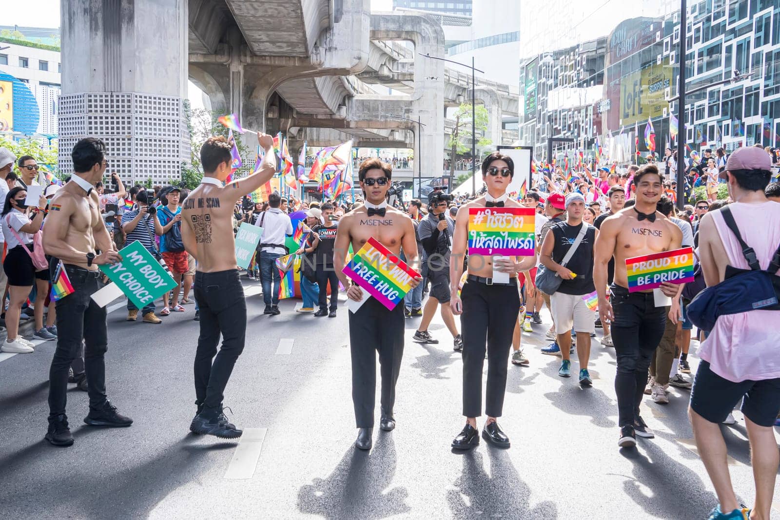 Bangkok, Thailand - JUN 4, 2023 Siam Center The World of Freedom and Pride 2023, The short action and atmosphere of people joins celebrations in the event.