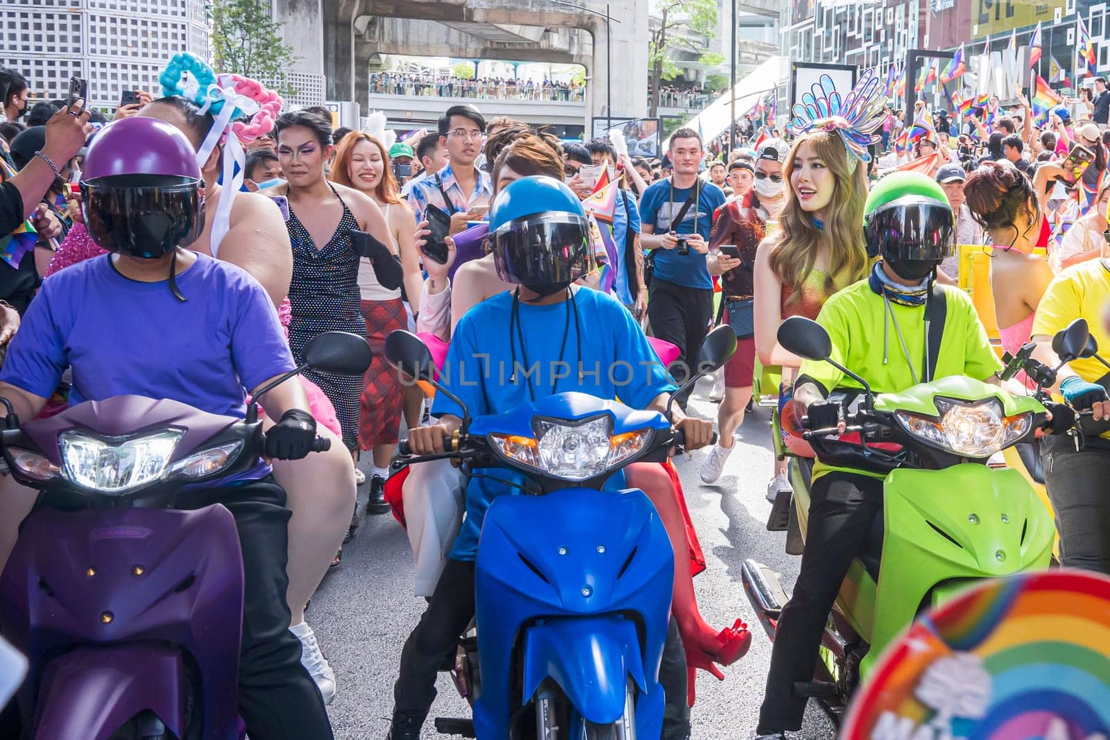 Bangkok, Thailand - JUN 4, 2023 Siam Center The World of Freedom and Pride 2023, The short action and atmosphere of people joins celebrations in the event.