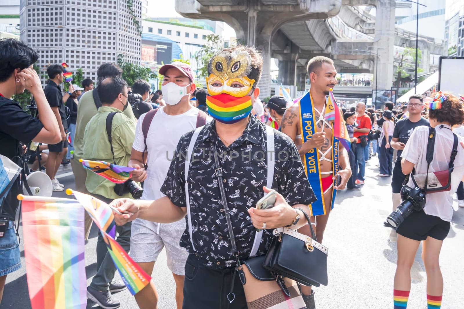 Bangkok, Thailand - JUN 4, 2023 Siam Center The World of Freedom and Pride 2023, The short action and atmosphere of people joins celebrations in the event.