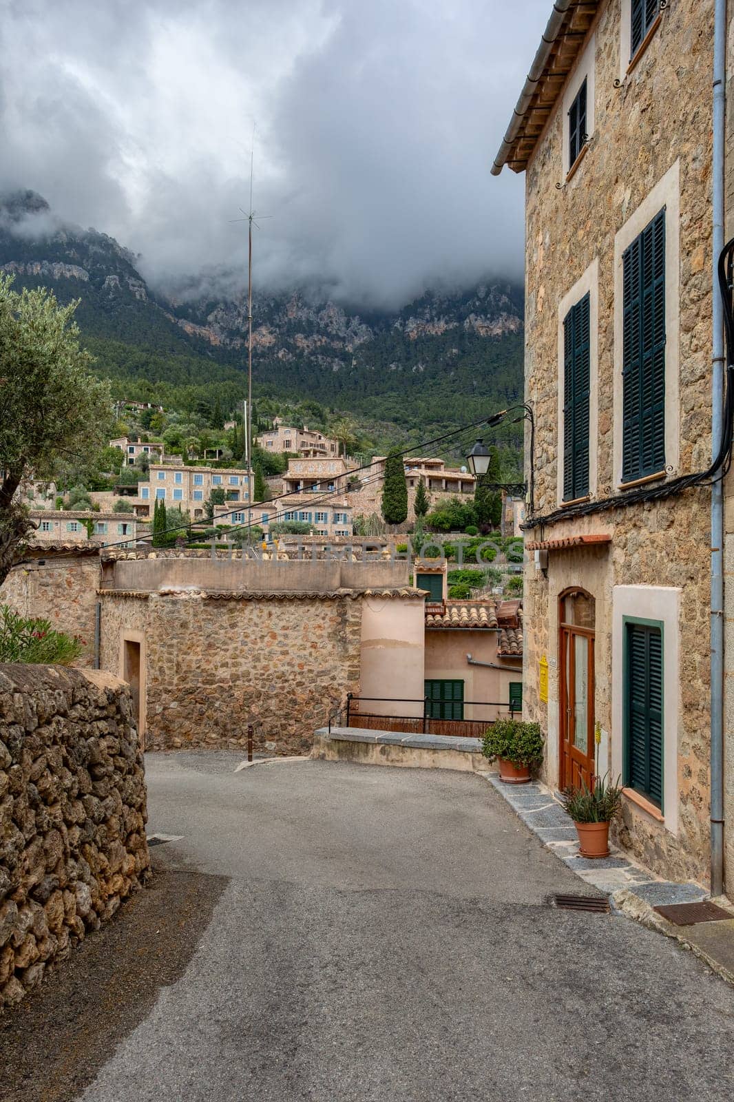 Historic center of Deia, municipality and small coastal village in Serra de Tramuntana. Architectural treasures, historic center and its Mediterranean architecture. Balearic Islands Mallorca Spain.