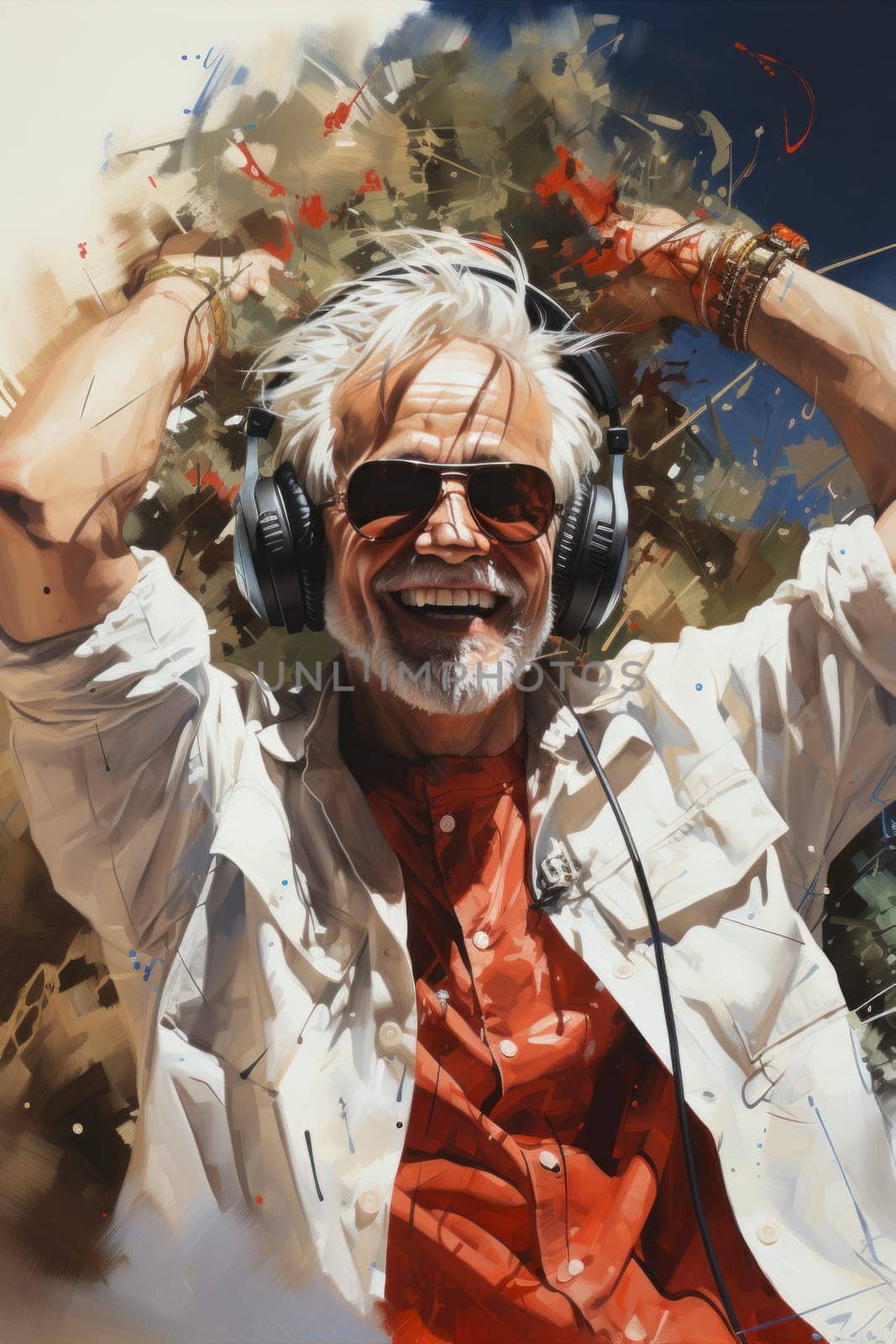 Trendy senior man using smartphone app with red backgorund - Mature fashion male having fun with new trends technology - Tech and joyful elderly lifestyle concept - Focus on his face