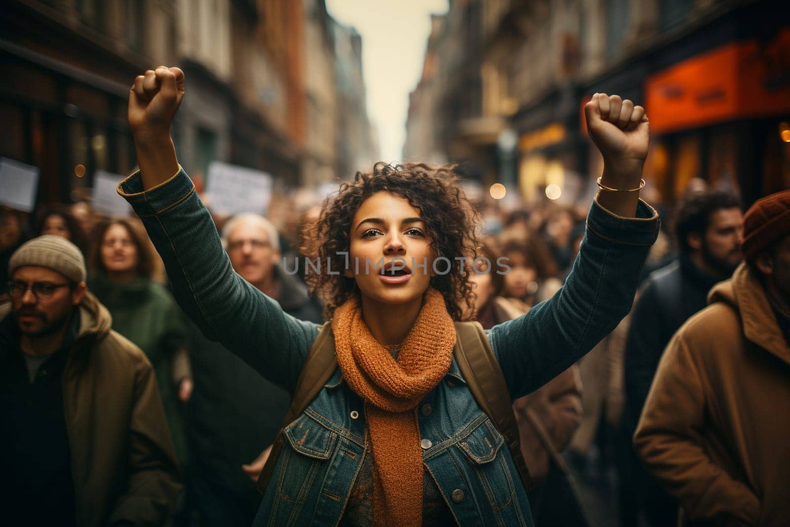 Young black african woman at a protest, human rights demonstration, social issue, ,political activist, global warming and climate change